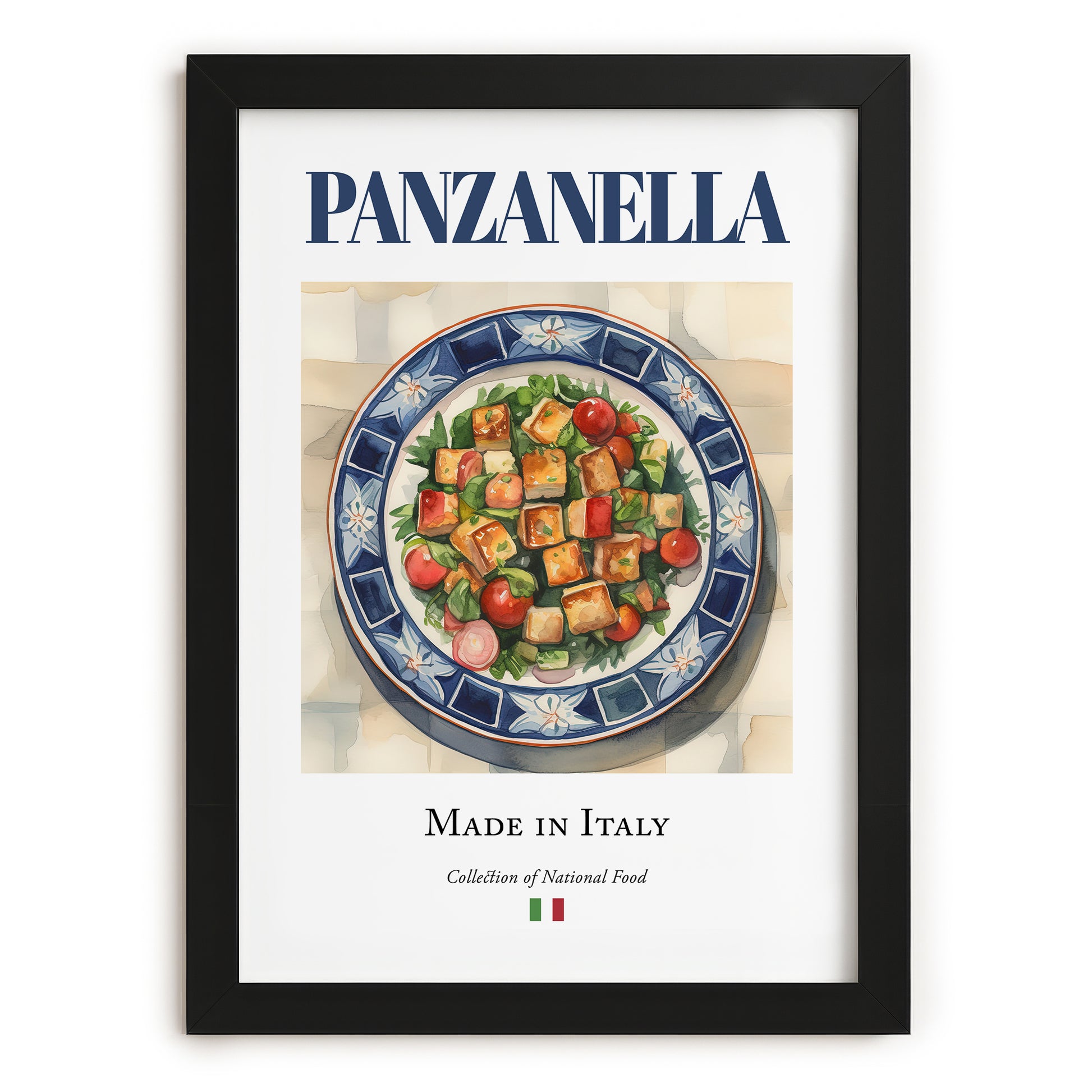 Panzanella – Italian Salad Dish, Tavern Print, in sleek black frame