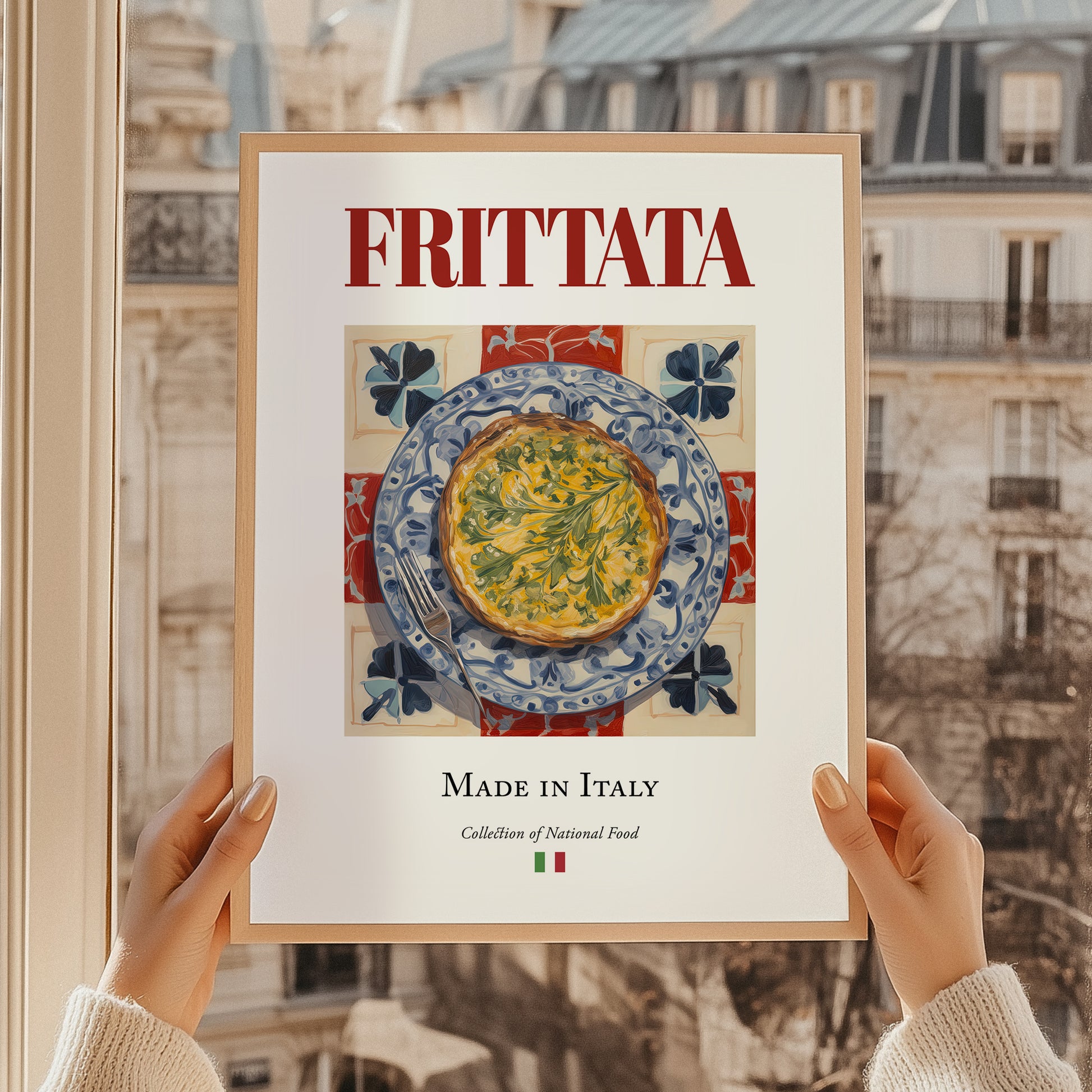 Frittata – Italian Snack Dish, Farmhouse Kitchen Print, styled in a charming Paris street view