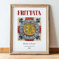 Frittata – Italian Snack Dish, Farmhouse Kitchen Print, in wooden frame leaning on the floor