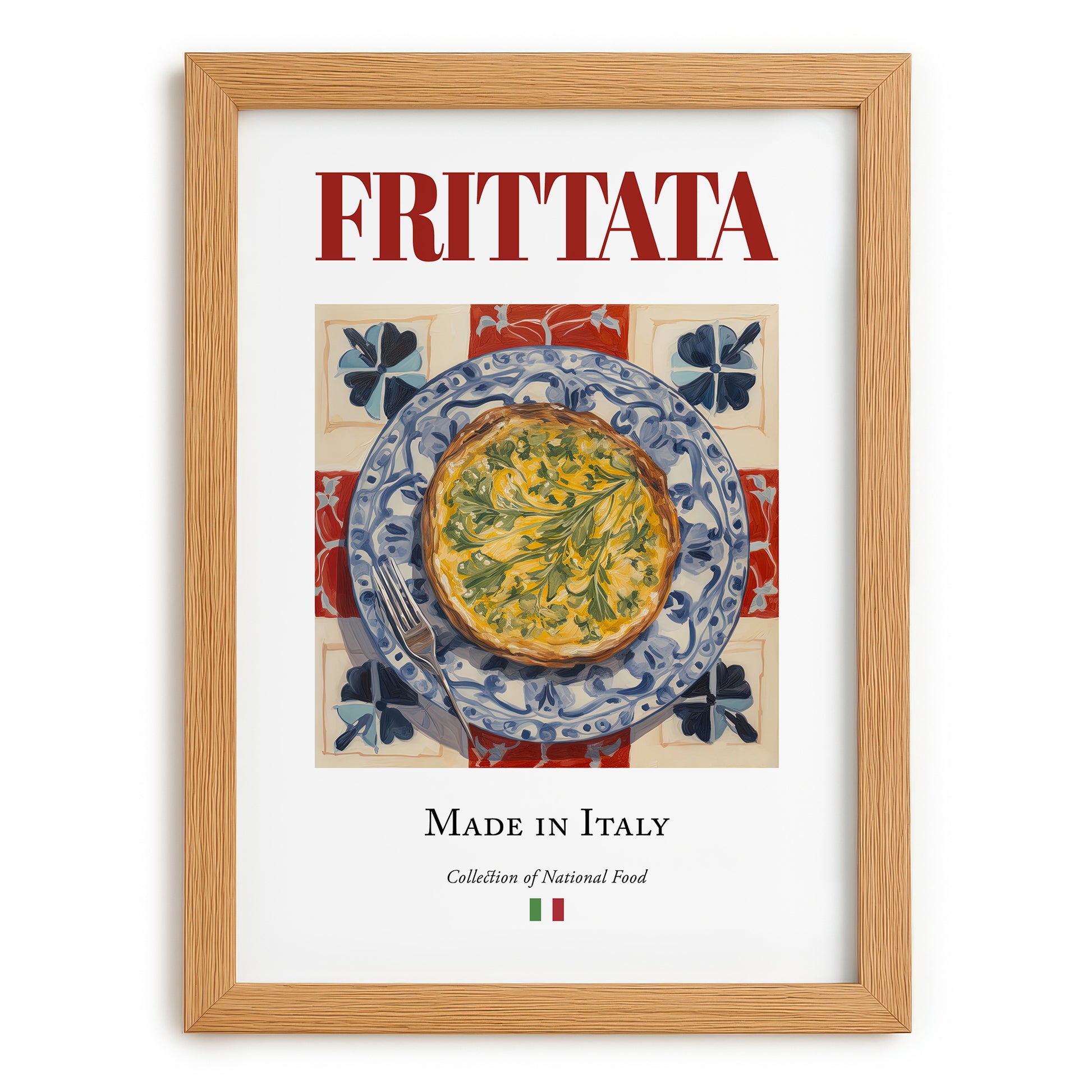 Frittata – Italian Snack Dish, Farmhouse Kitchen Print, set in oak frame