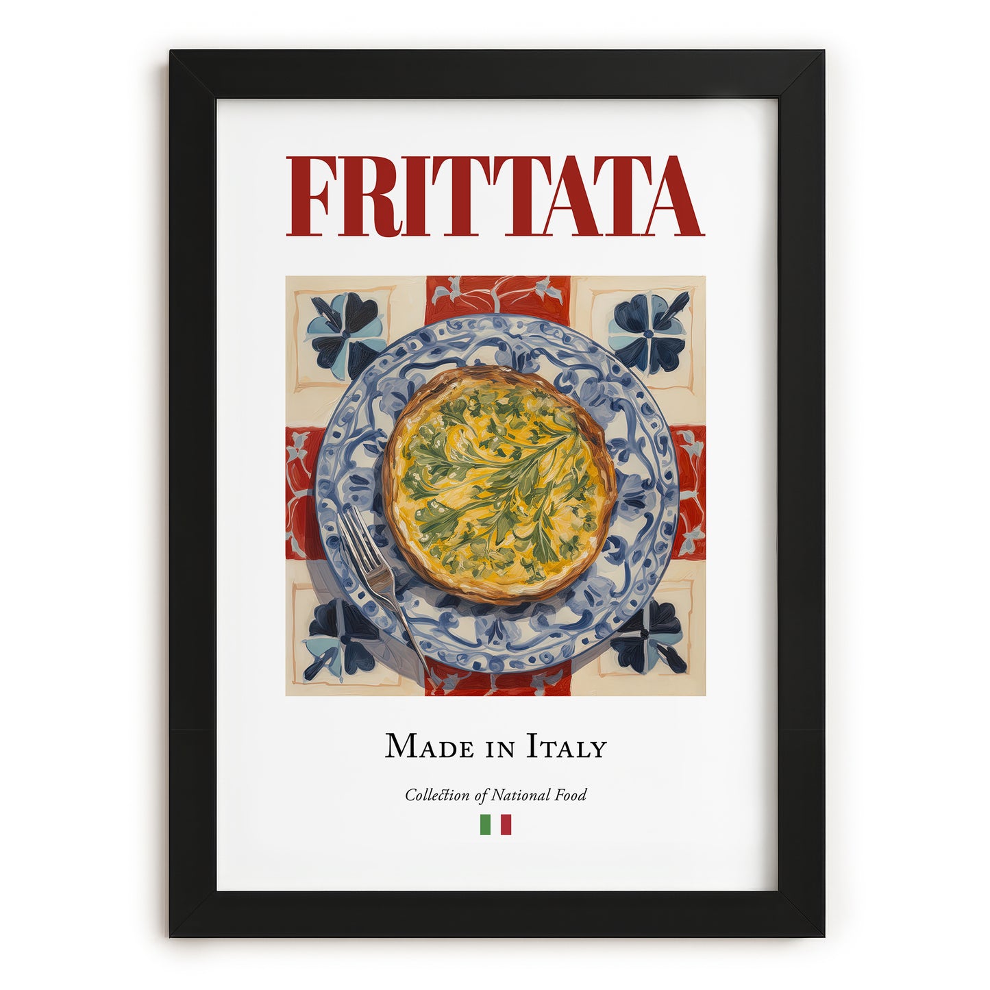 Frittata – Italian Snack Dish, Farmhouse Kitchen Print, in sleek black frame