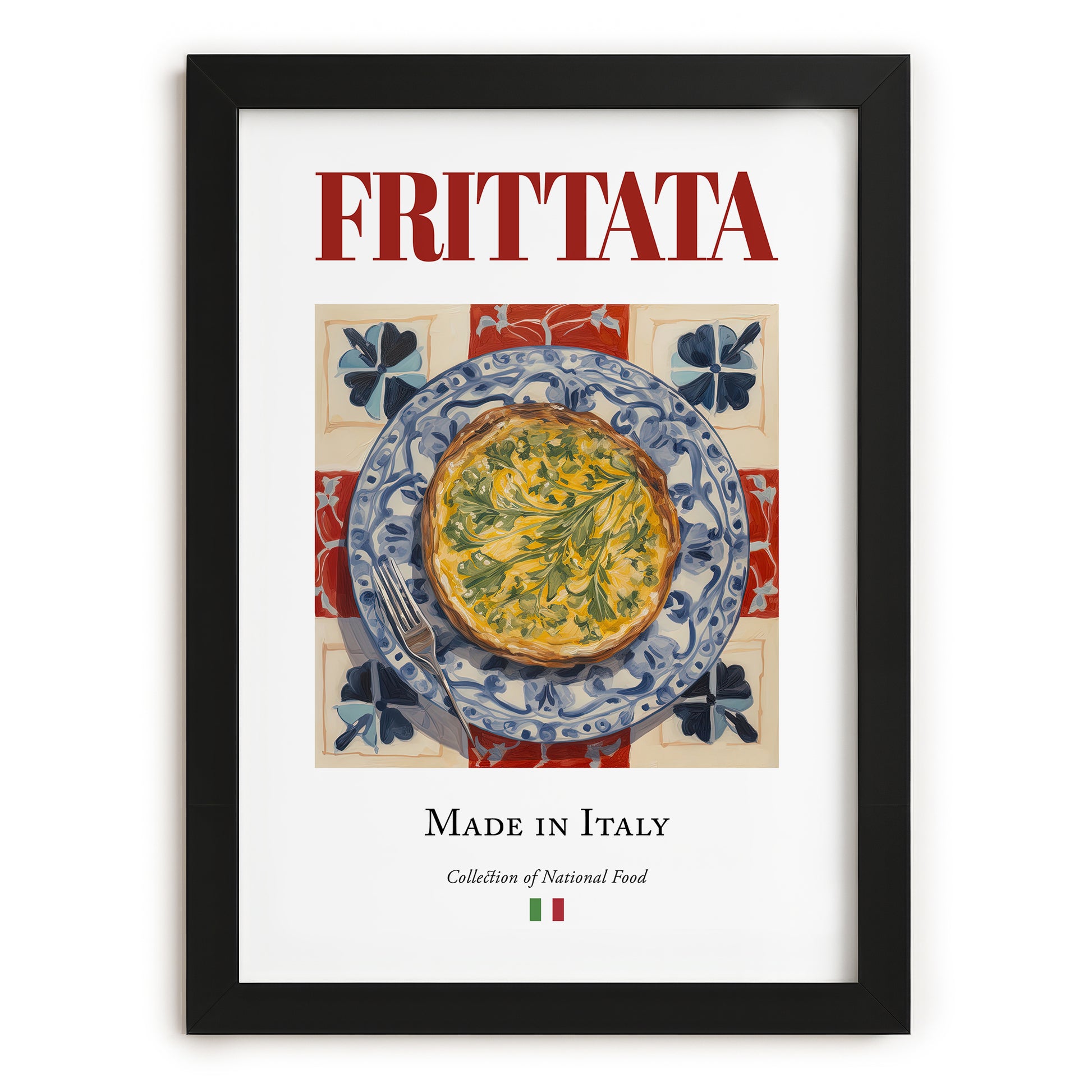 Frittata – Italian Snack Dish, Farmhouse Kitchen Print, in sleek black frame