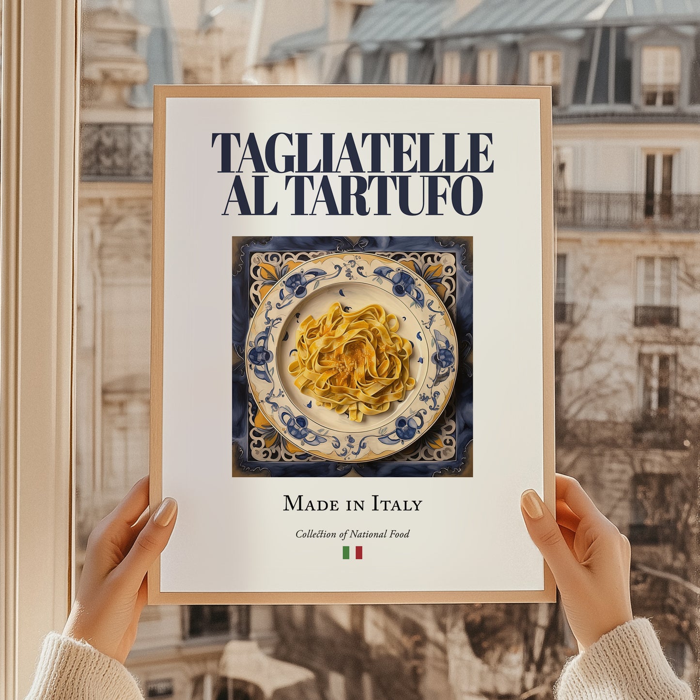 Tagliatelle al Tartufo – Italian Pasta, Osteria Still Life, styled in a charming Paris street view