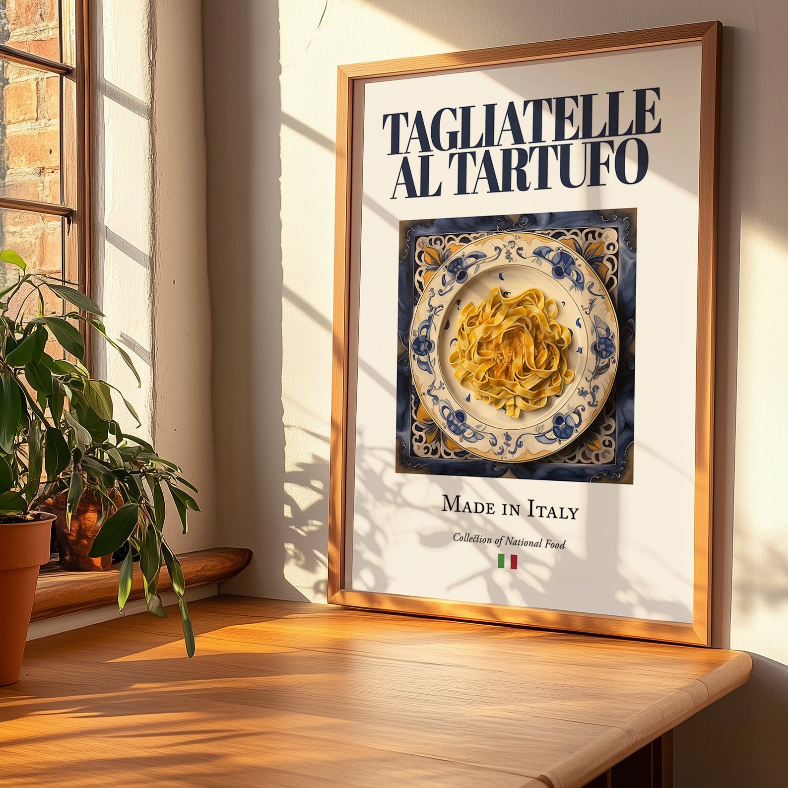 Tagliatelle al Tartufo – Italian Pasta, Osteria Still Life, no-text version framed in wood