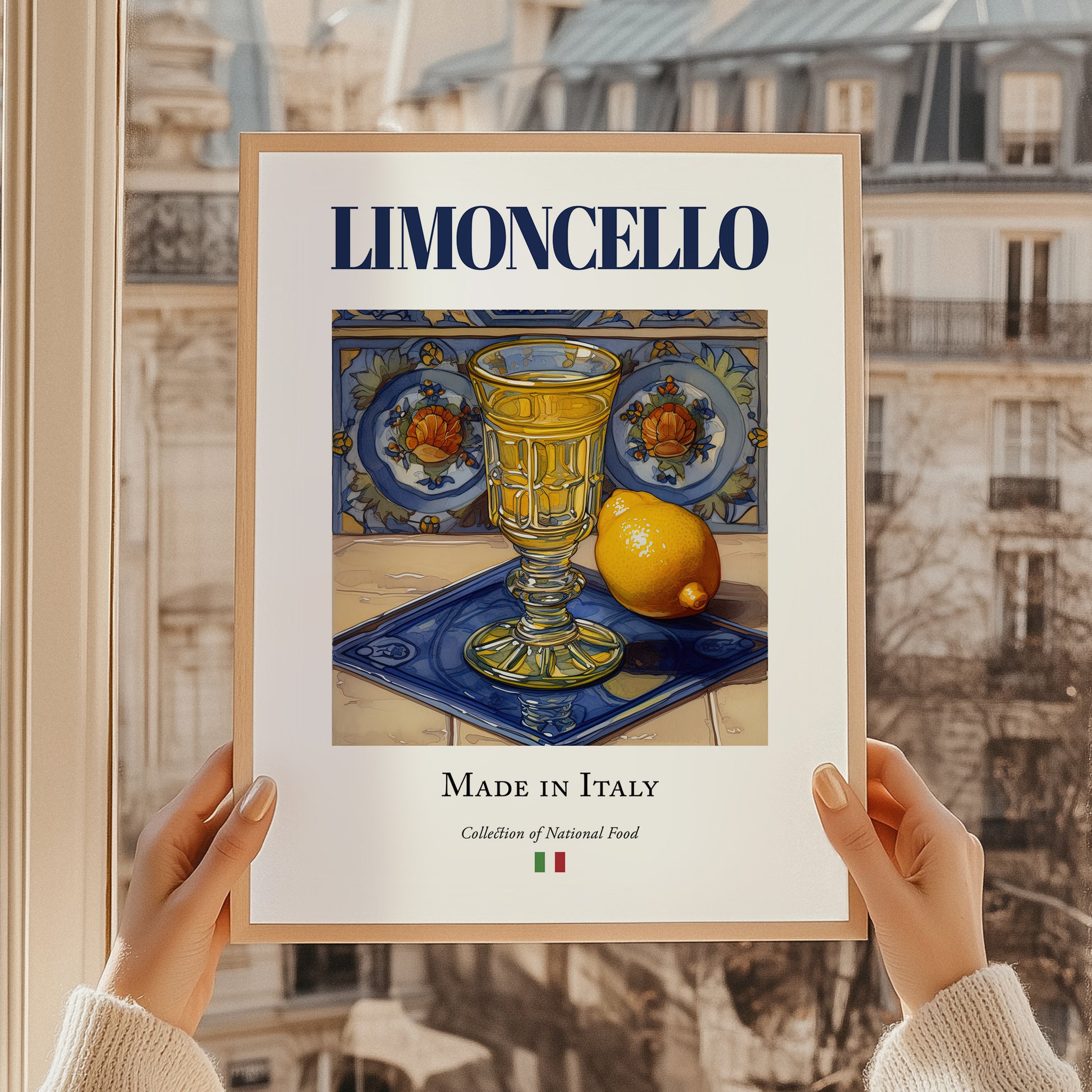 Limoncello – Italian Liqueur Drink, Cocktail Lounge Poster, styled in a charming Paris street view