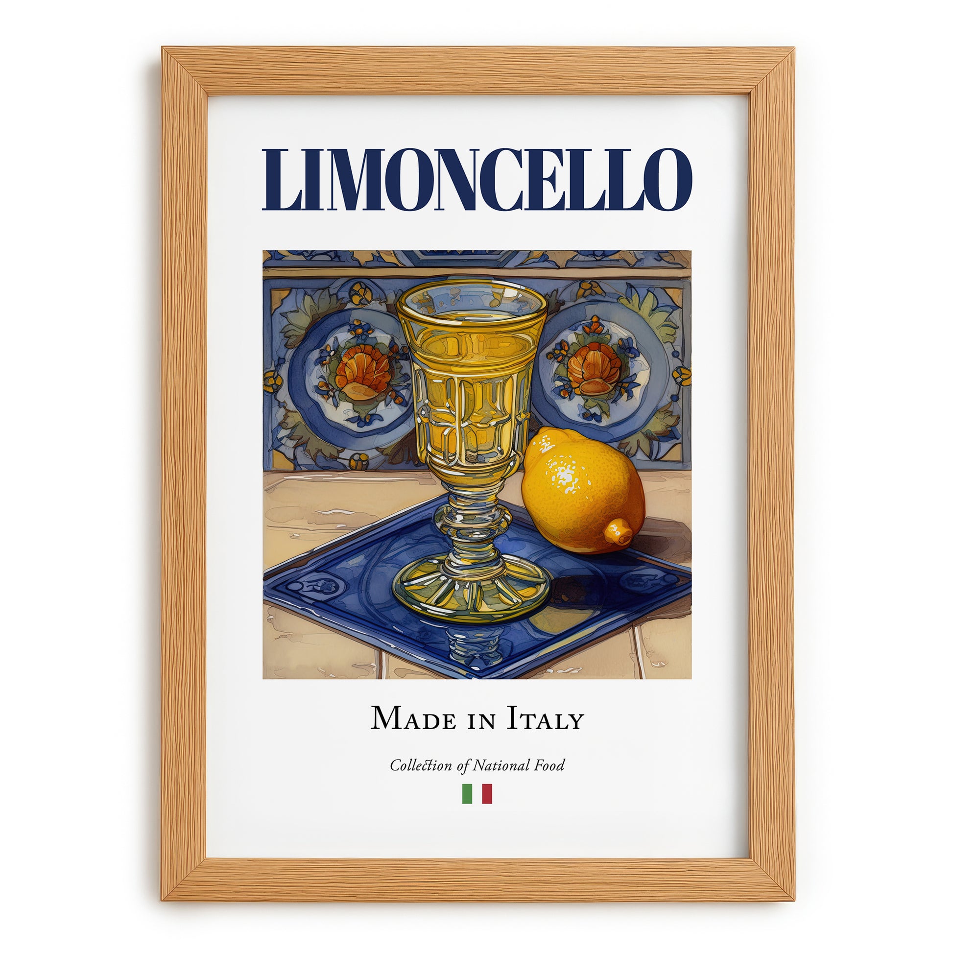 Limoncello – Italian Liqueur Drink, Cocktail Lounge Poster, set in oak frame