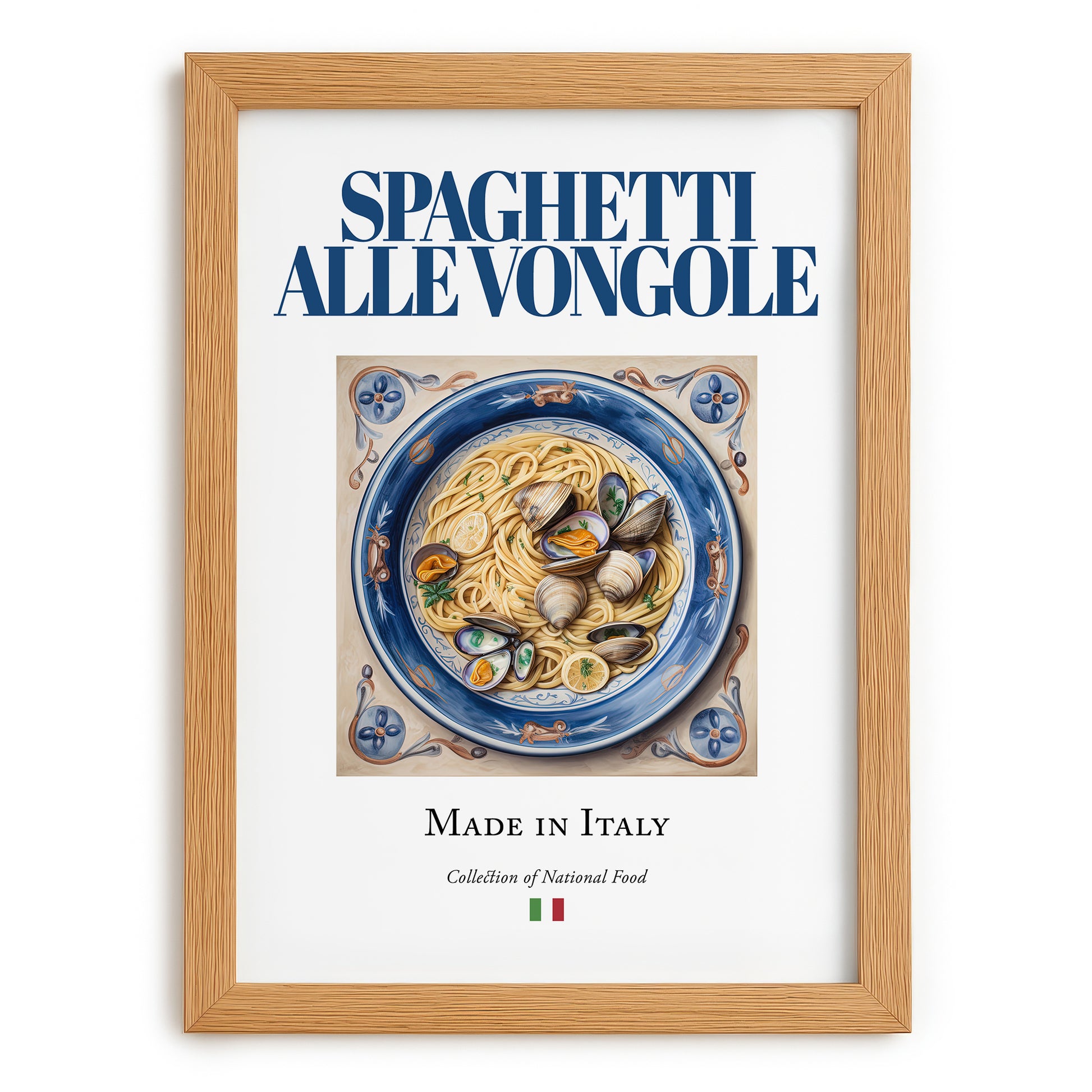 Spaghetti alle Vongole – Italian Pasta, Restaurant Still Life, set in oak frame