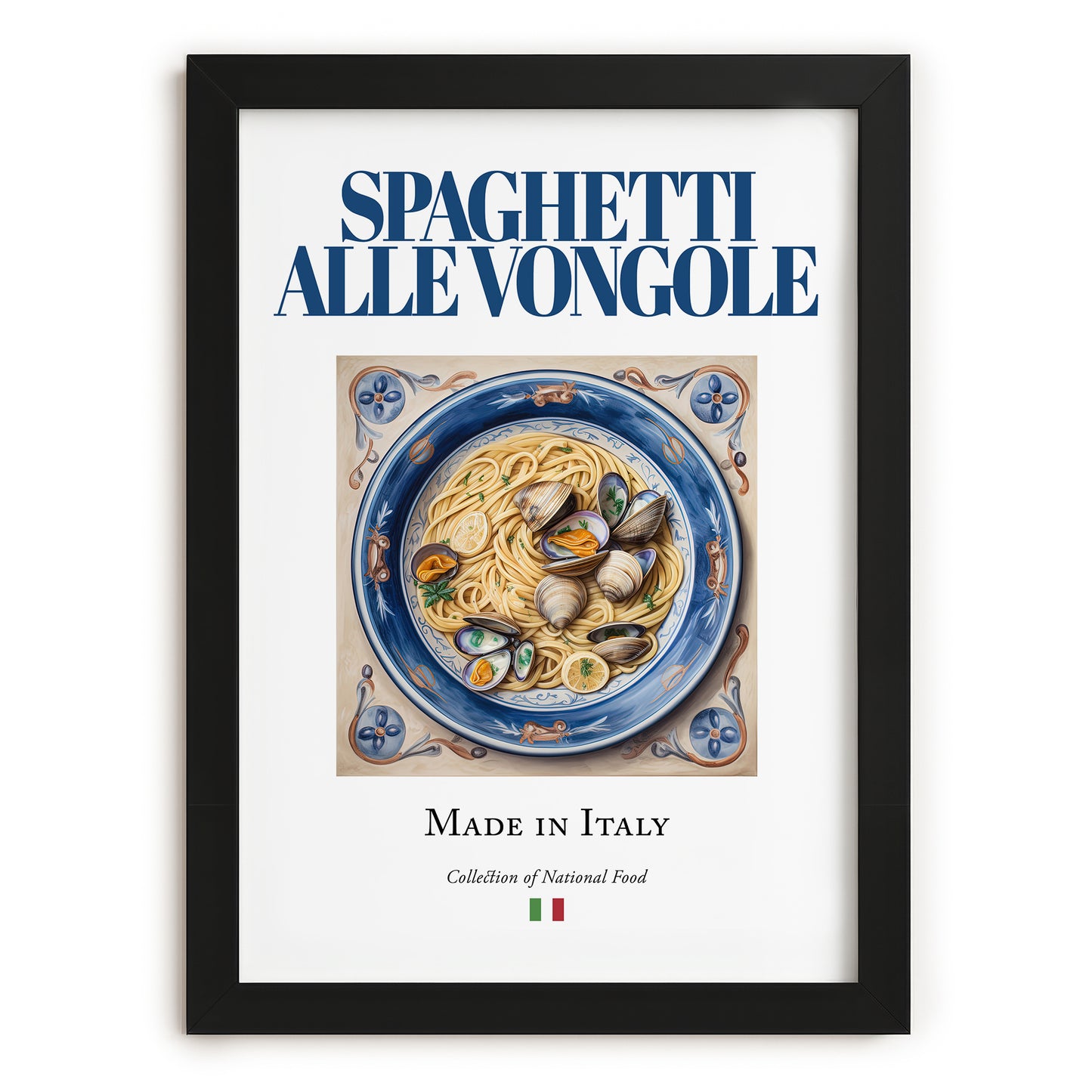 Spaghetti alle Vongole – Italian Pasta, Restaurant Still Life, in sleek black frame