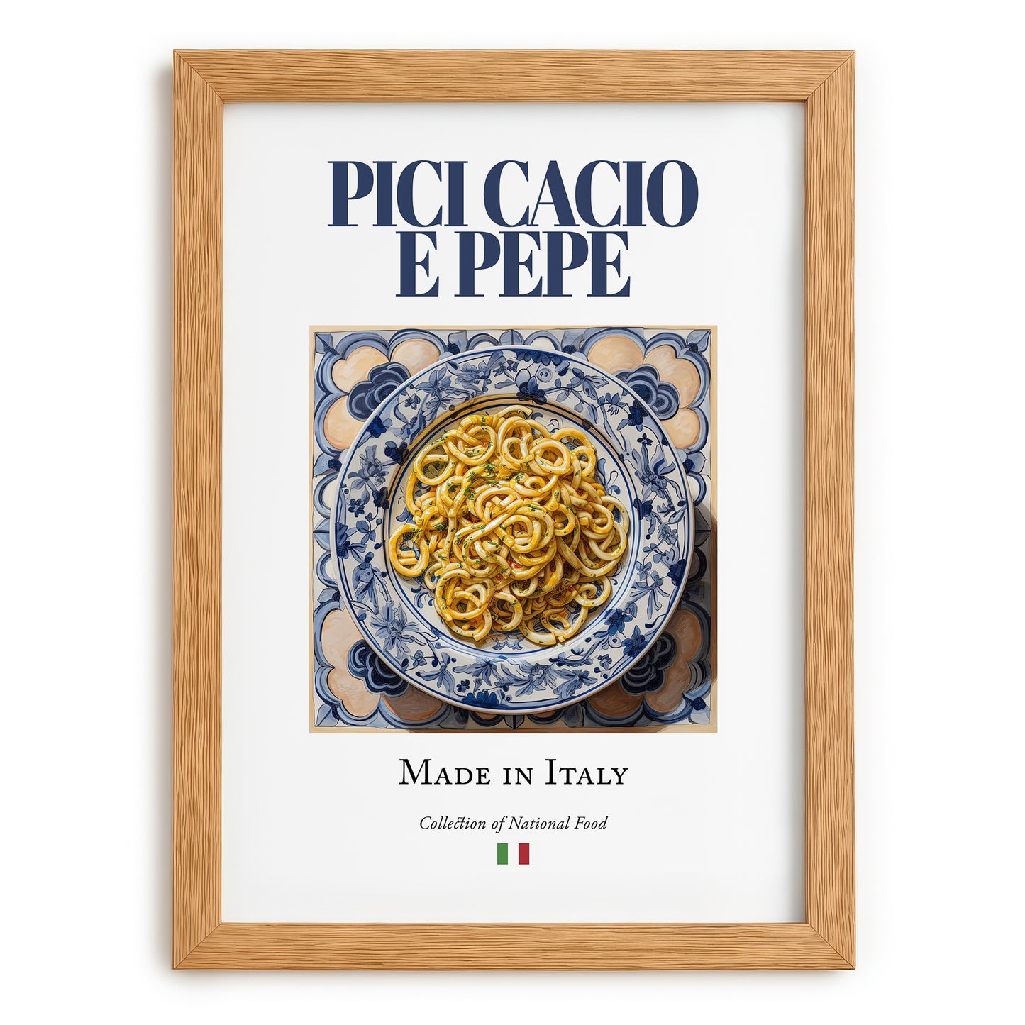 Pici Cacio e Pepe – Italian Pasta, Trattoria Wall Decor, set in oak frame