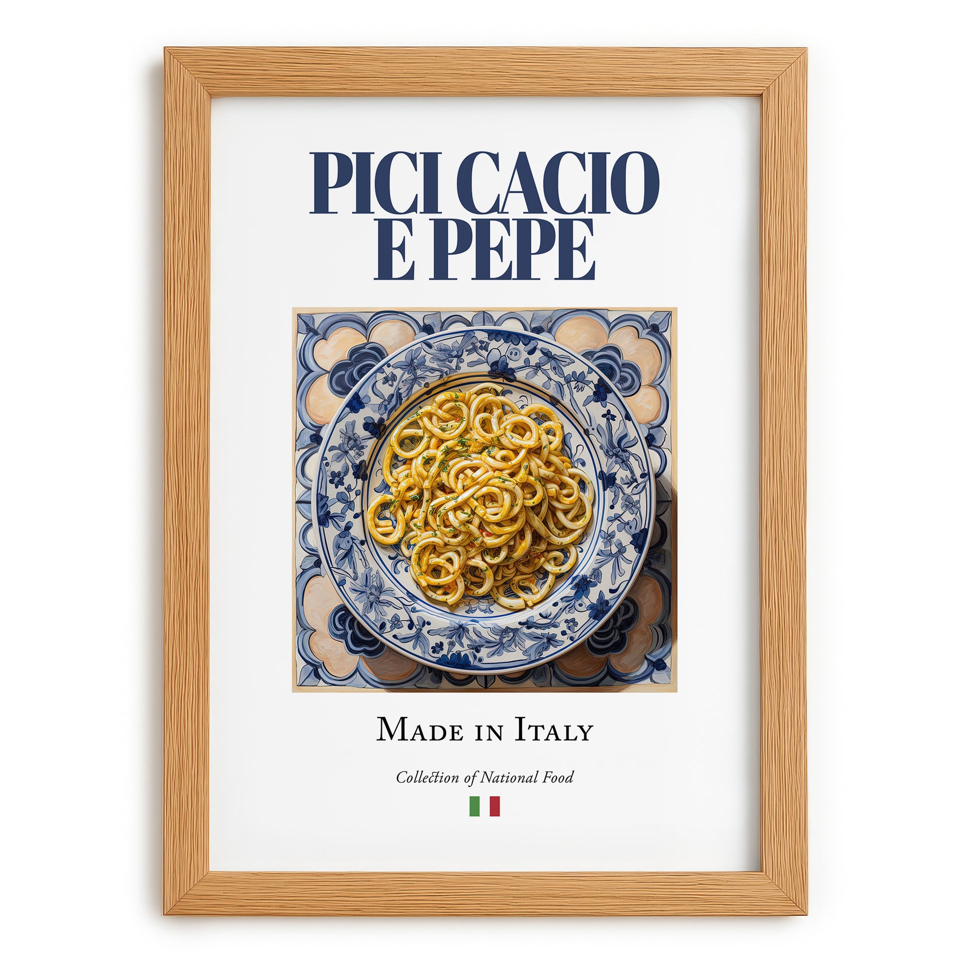 Pici Cacio e Pepe – Italian Pasta, Trattoria Wall Decor, set in oak frame