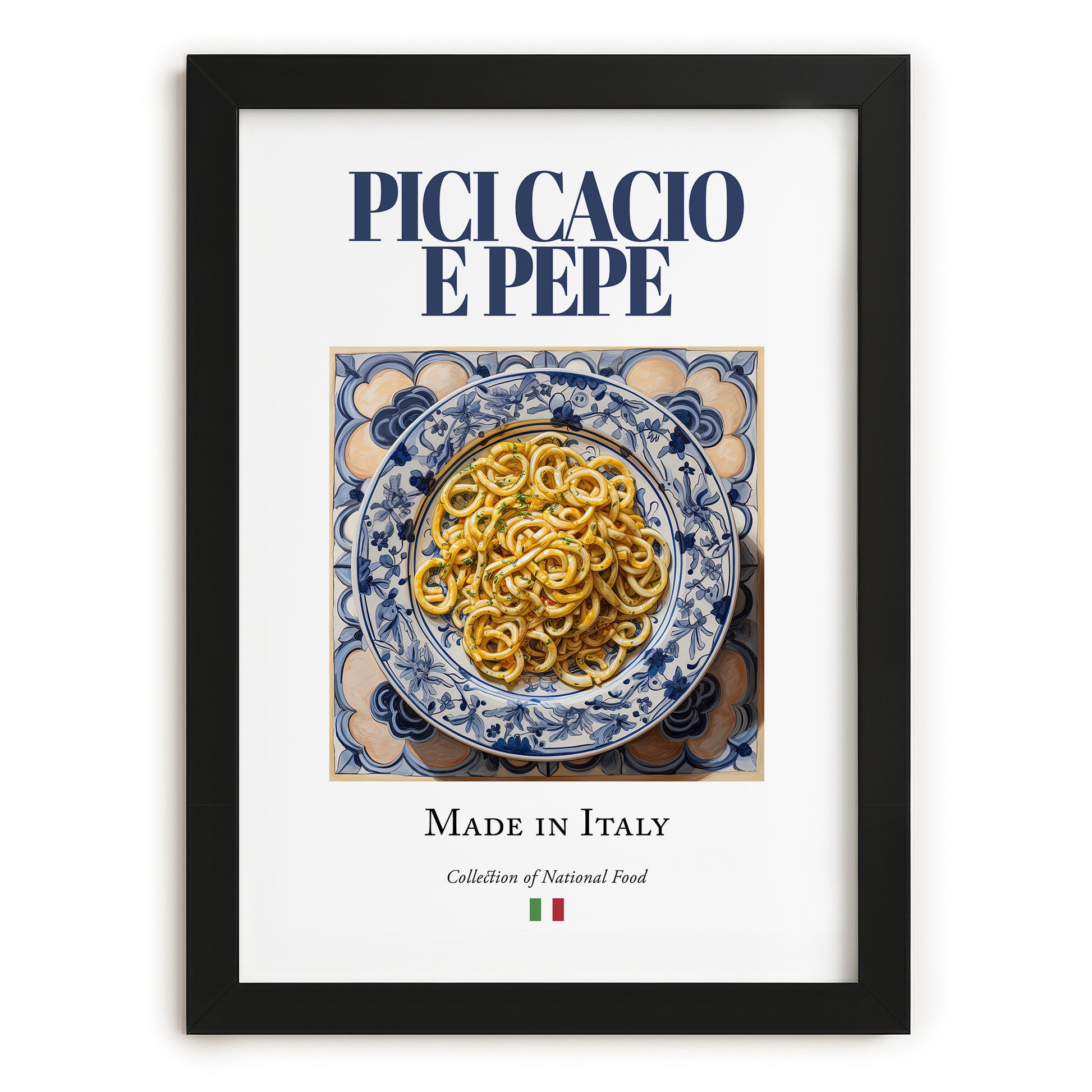 Pici Cacio e Pepe – Italian Pasta, Trattoria Wall Decor, in sleek black frame
