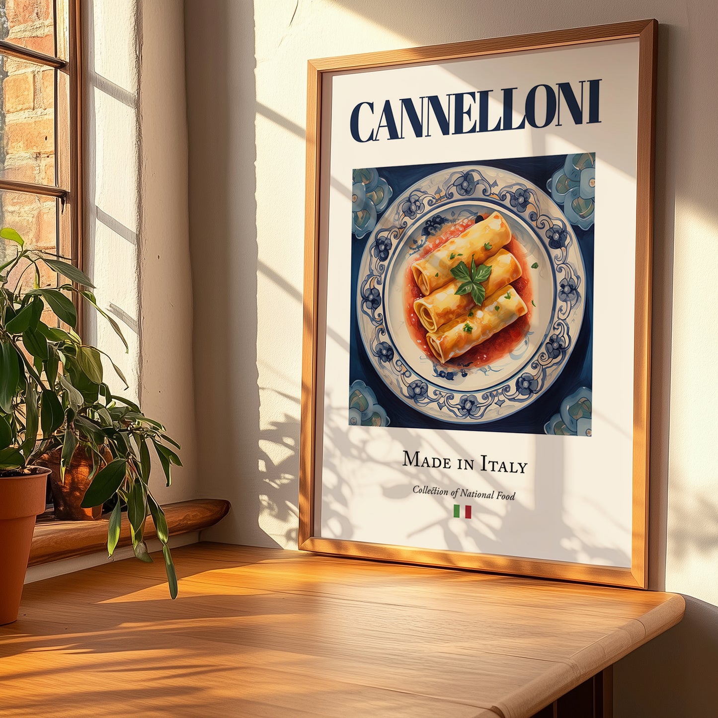 Cannelloni – Italian Pasta, Trattoria Poster, no-text version framed in wood