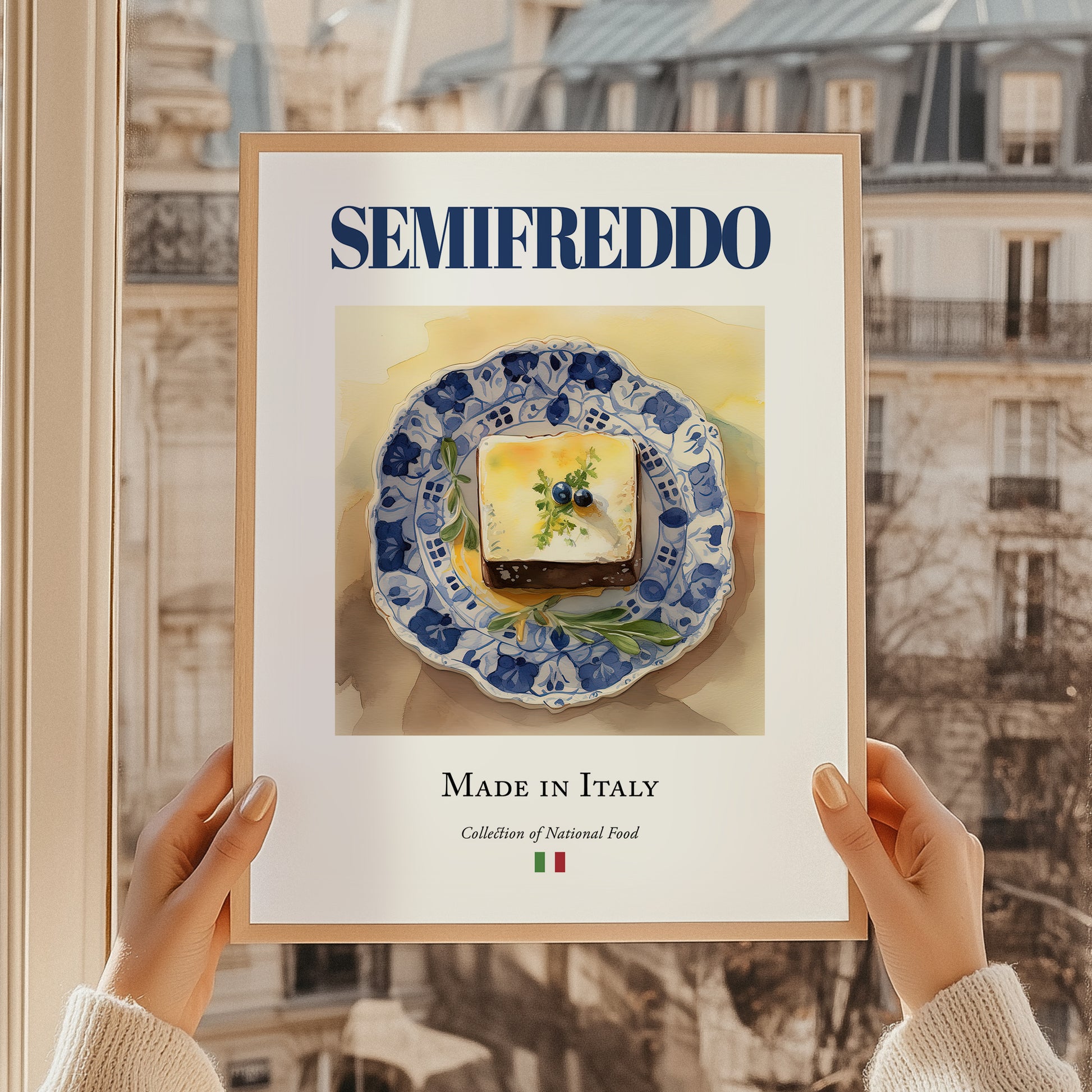 Semifreddo – Italian Dessert Dish, Restaurant Painting, styled in a charming Paris street view