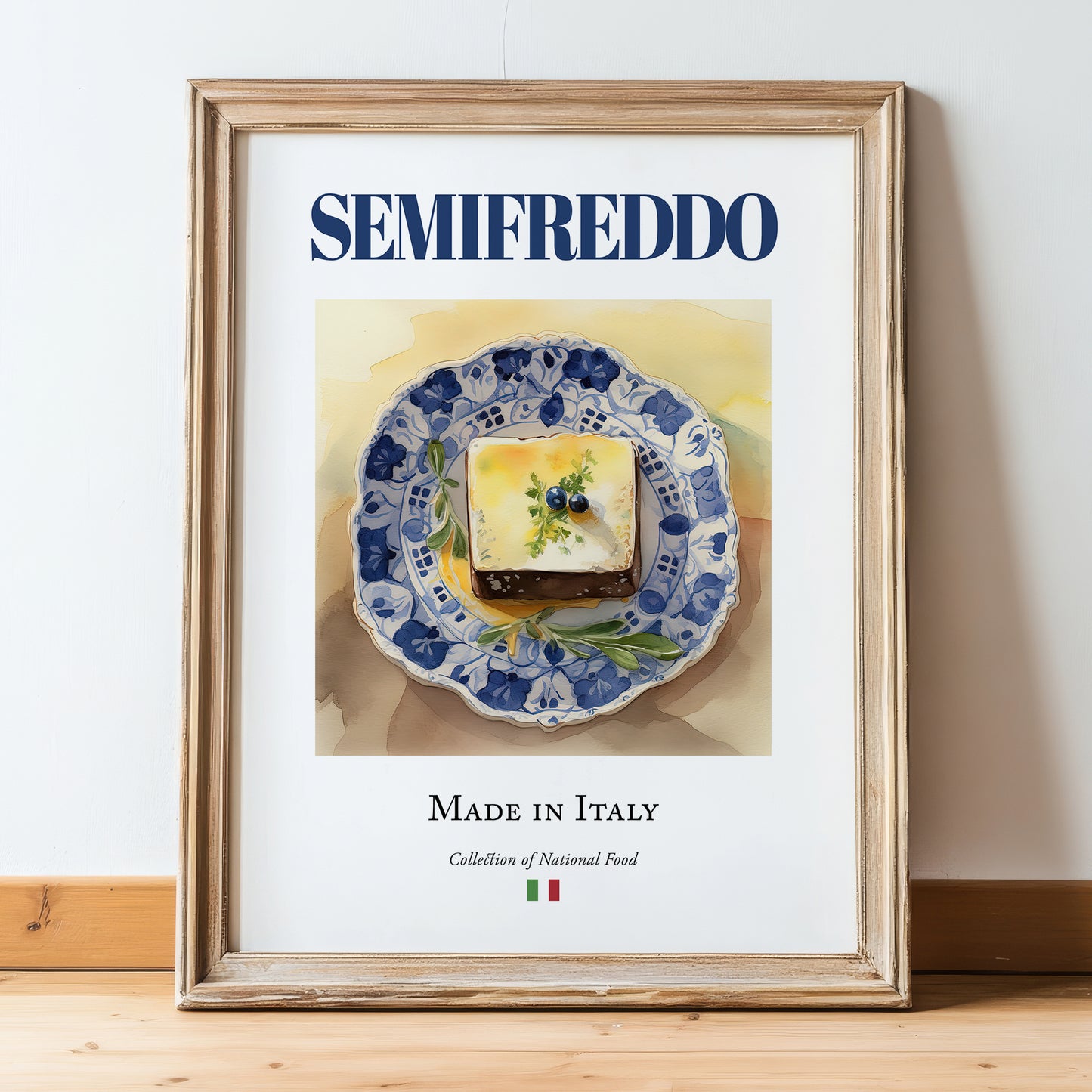 Semifreddo – Italian Dessert Dish, Restaurant Painting, in wooden frame leaning on the floor