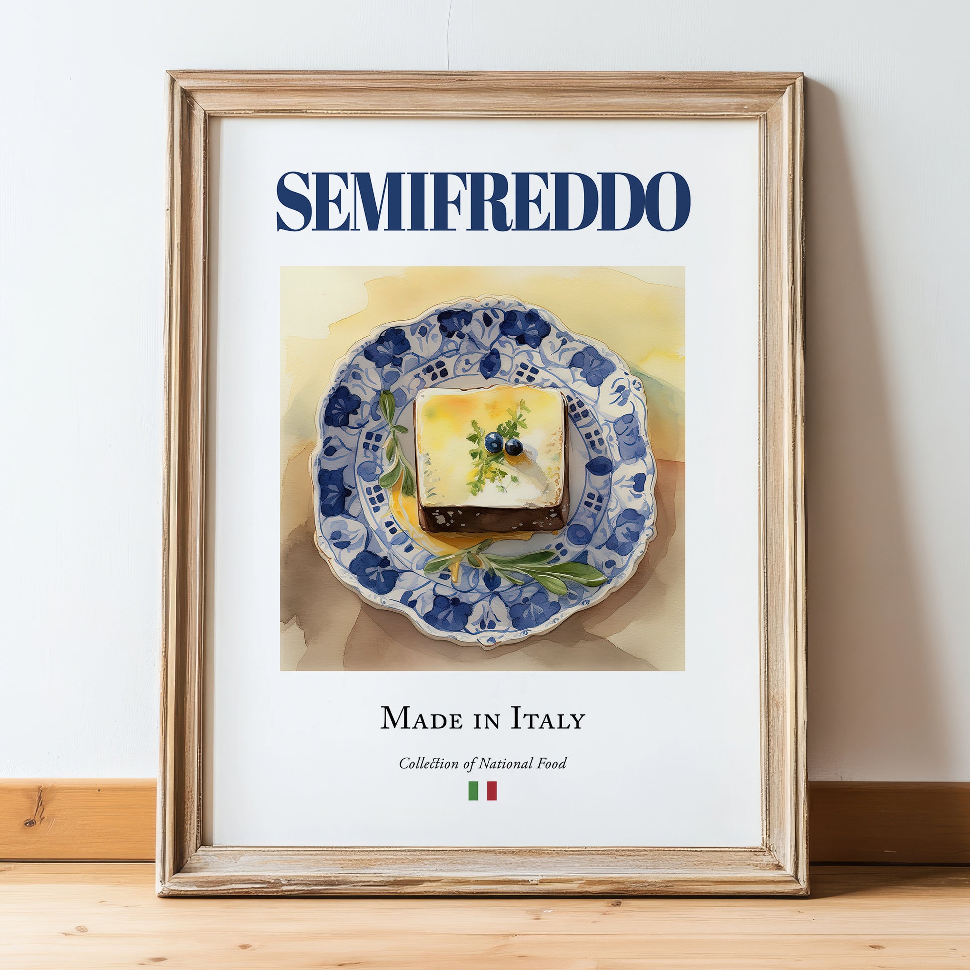 Semifreddo – Italian Dessert Dish, Restaurant Painting, in wooden frame leaning on the floor