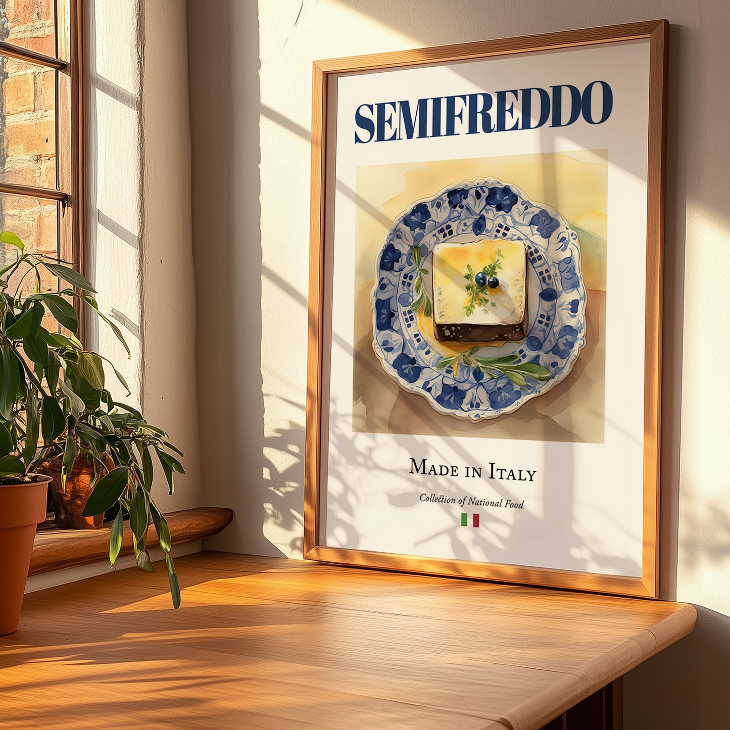 Semifreddo – Italian Dessert Dish, Restaurant Painting, no-text version framed in wood