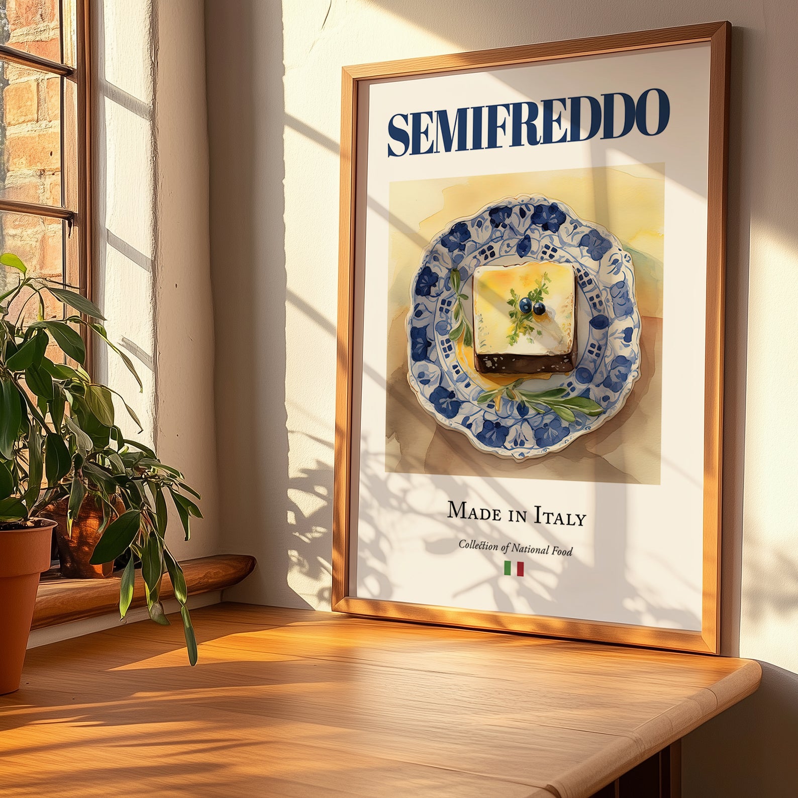 Semifreddo – Italian Dessert Dish, Restaurant Painting, no-text version framed in wood