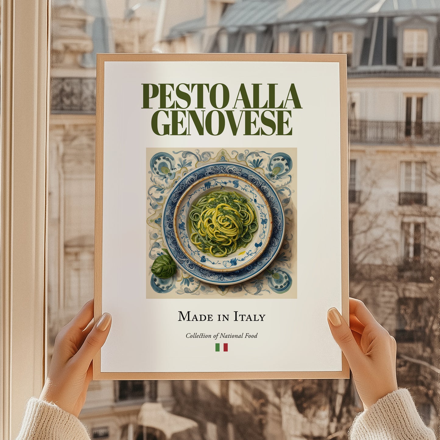 Pesto alla Genovese – Italian Sauce Dish, Bistro Poster, styled in a charming Paris street view