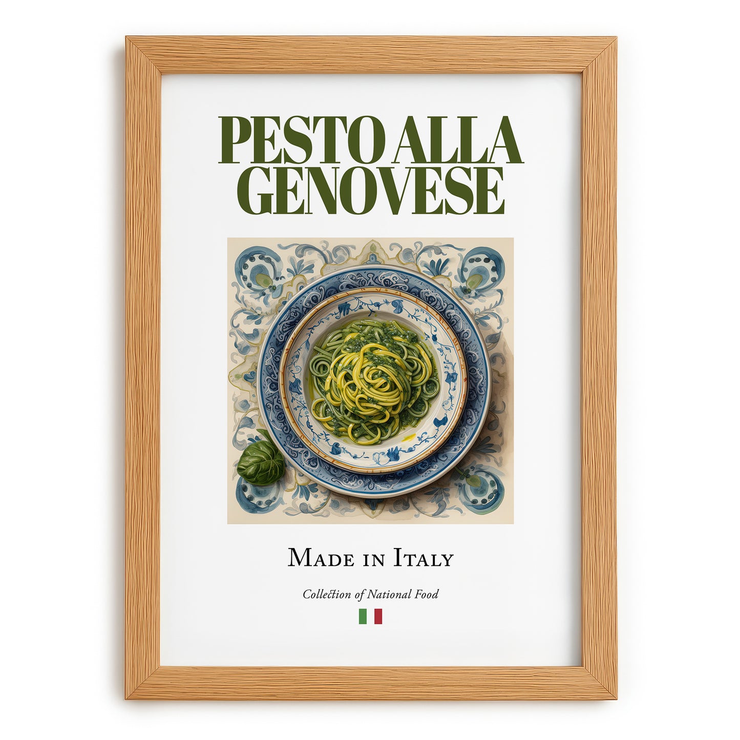 Pesto alla Genovese – Italian Sauce Dish, Bistro Poster, set in oak frame