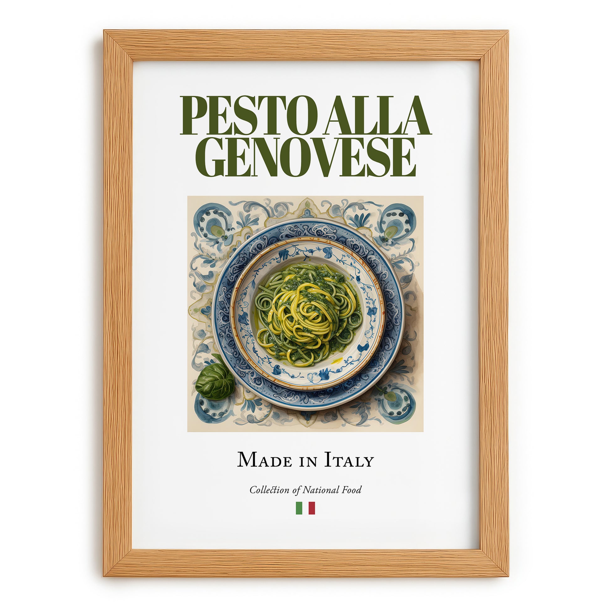Pesto alla Genovese – Italian Sauce Dish, Bistro Poster, set in oak frame