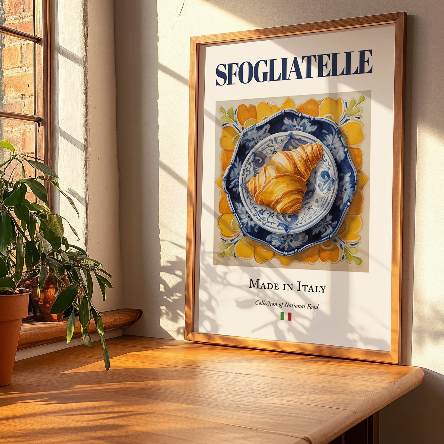 Sfogliatelle – Italian Dessert Dish, Farmhouse Kitchen Poster, no-text version framed in wood