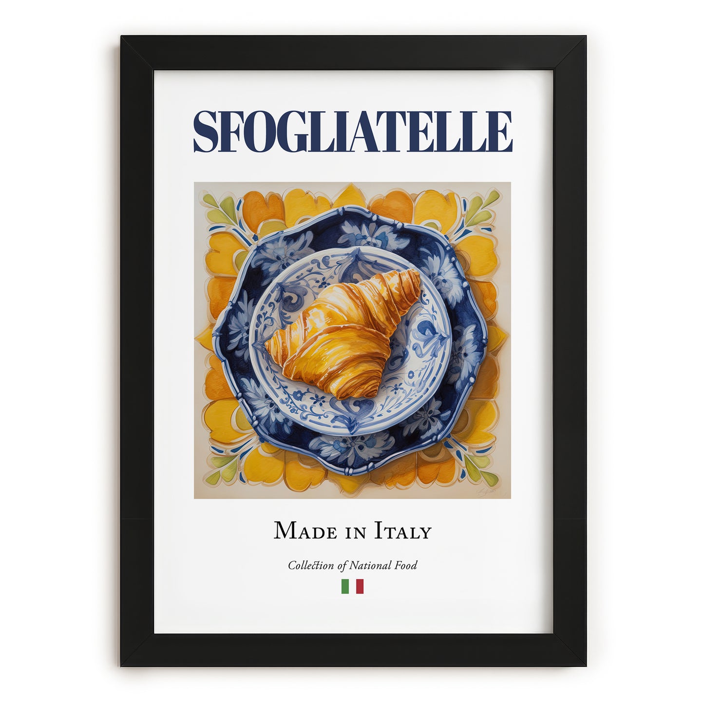 Sfogliatelle – Italian Dessert Dish, Farmhouse Kitchen Poster, in sleek black frame