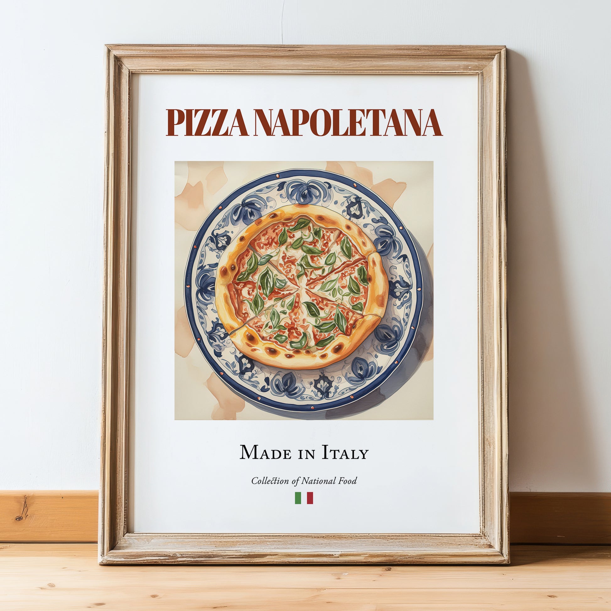 Neapolitan-Style Pizza – Italian Pizza, Ristorante Poster, in wooden frame leaning on the floor