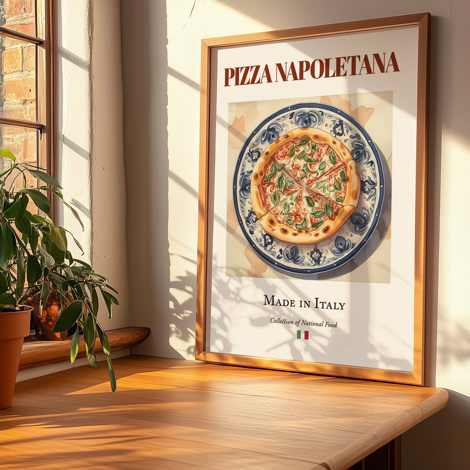 Neapolitan-Style Pizza – Italian Pizza, Ristorante Poster, no-text version framed in wood