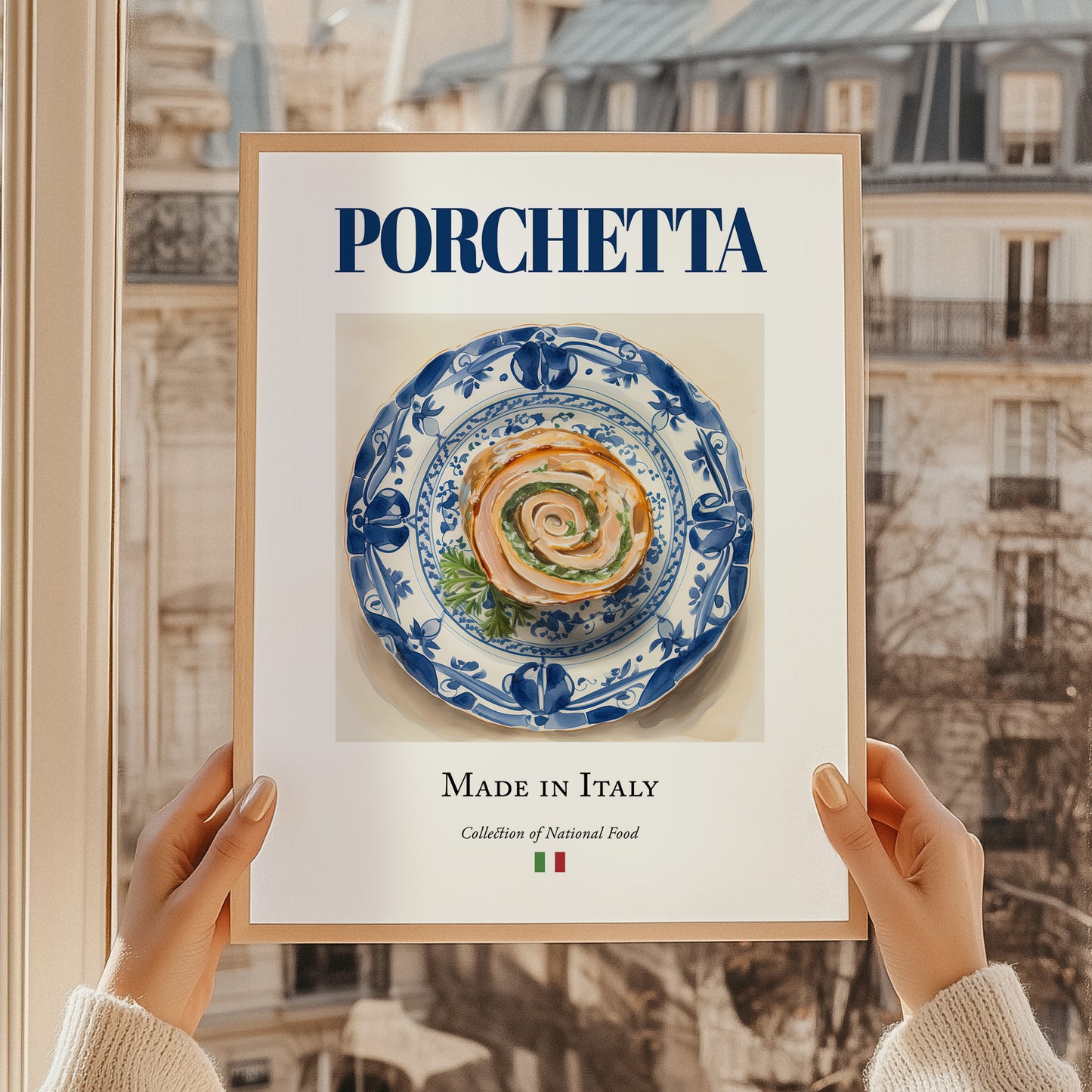Porchetta – Italian Meat Dish, Tavern Print, styled in a charming Paris street view