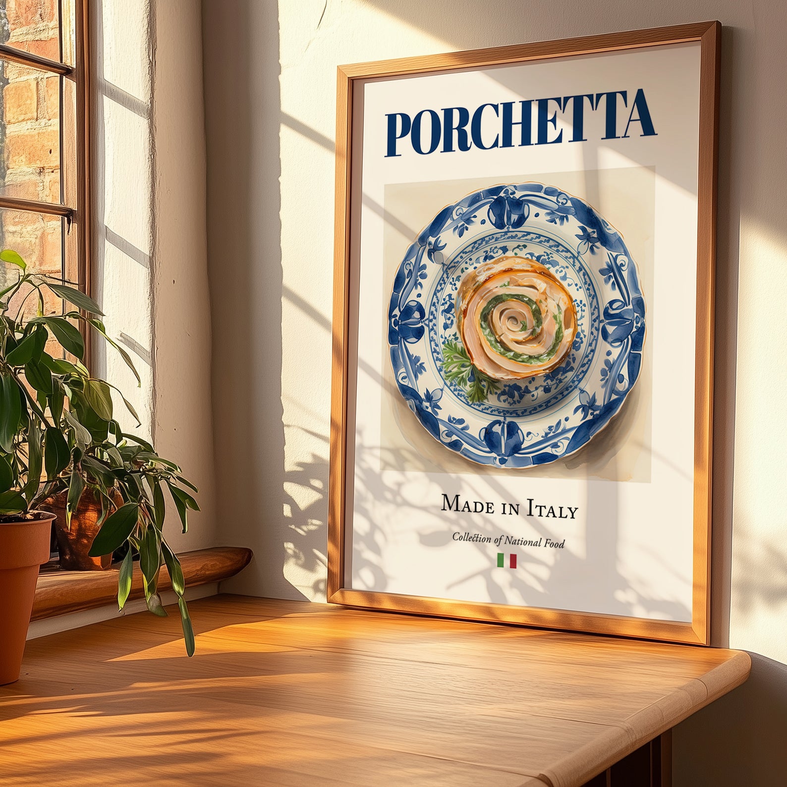 Porchetta – Italian Meat Dish, Tavern Print, no-text version framed in wood