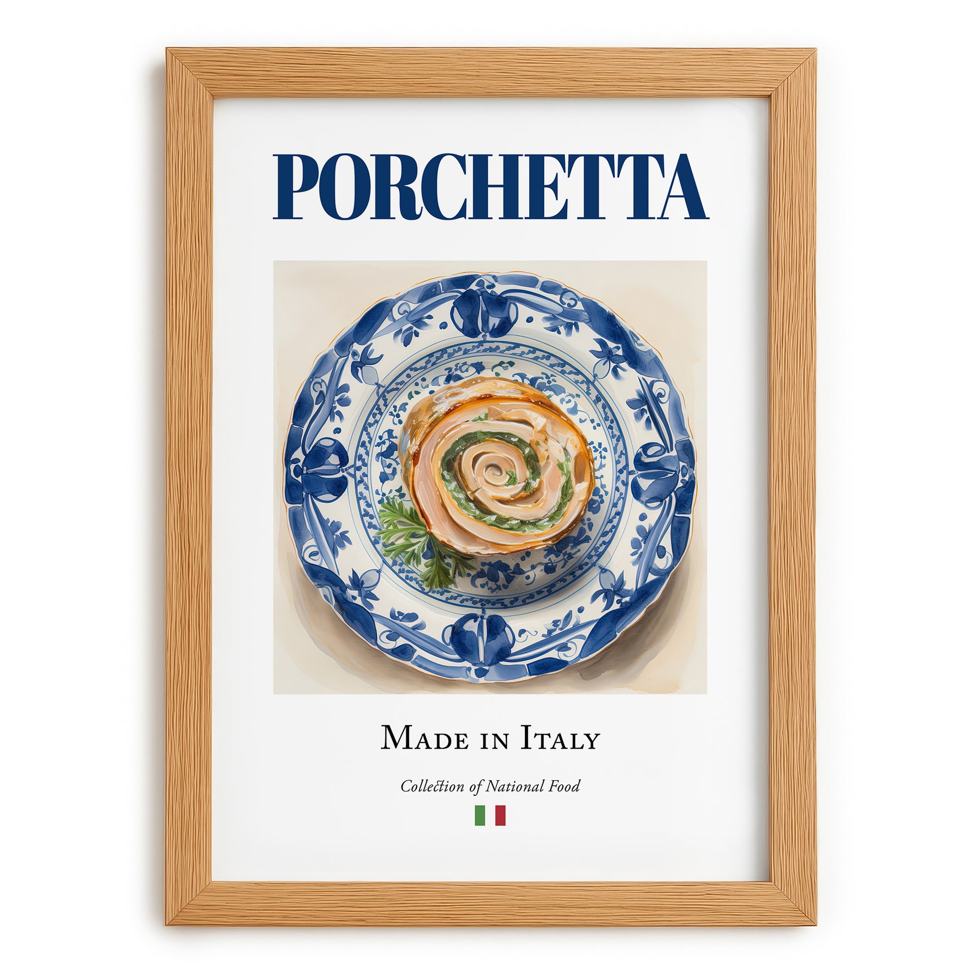 Porchetta – Italian Meat Dish, Tavern Print, set in oak frame
