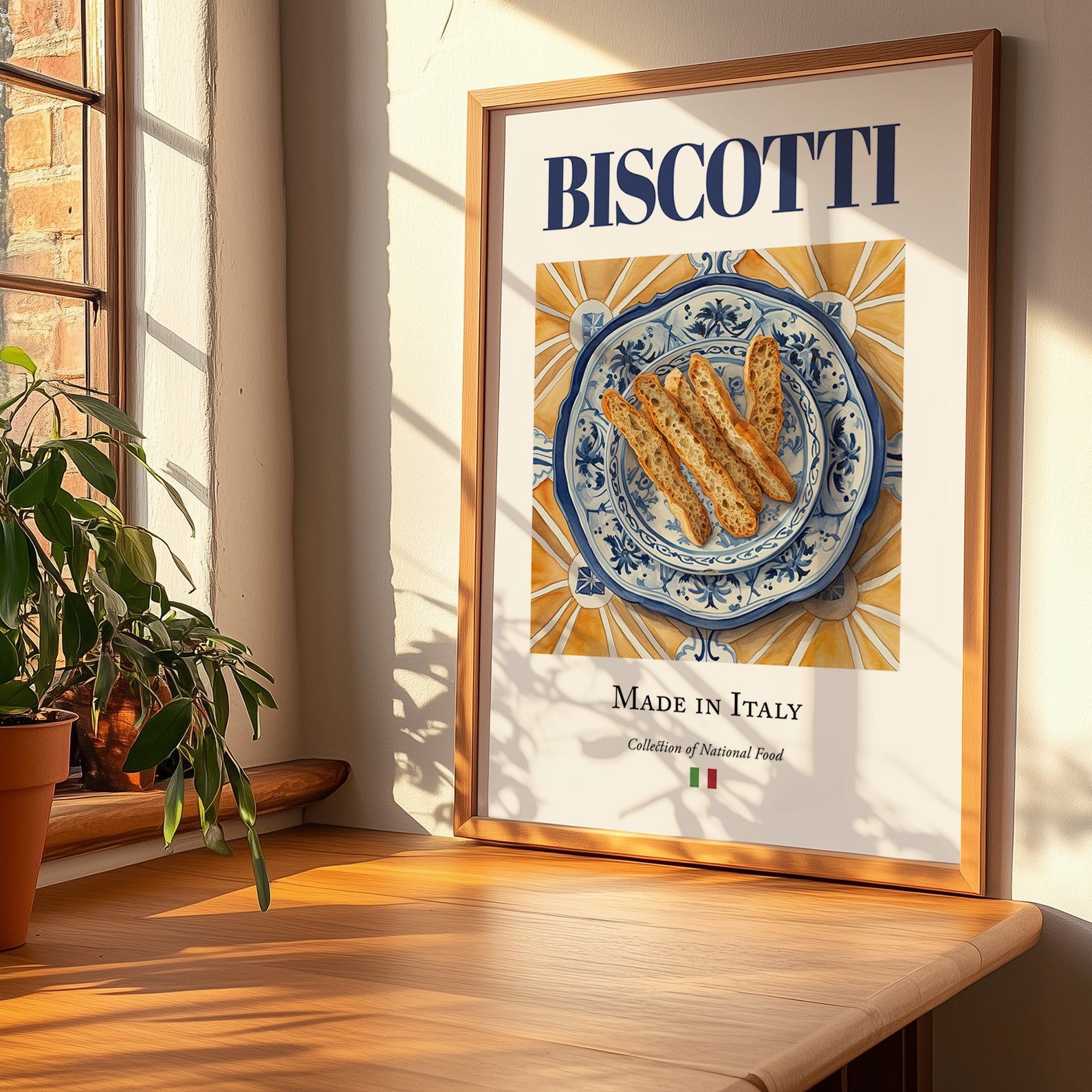Biscotti – Italian Dessert Dish, Tavern Still Life, no-text version framed in wood
