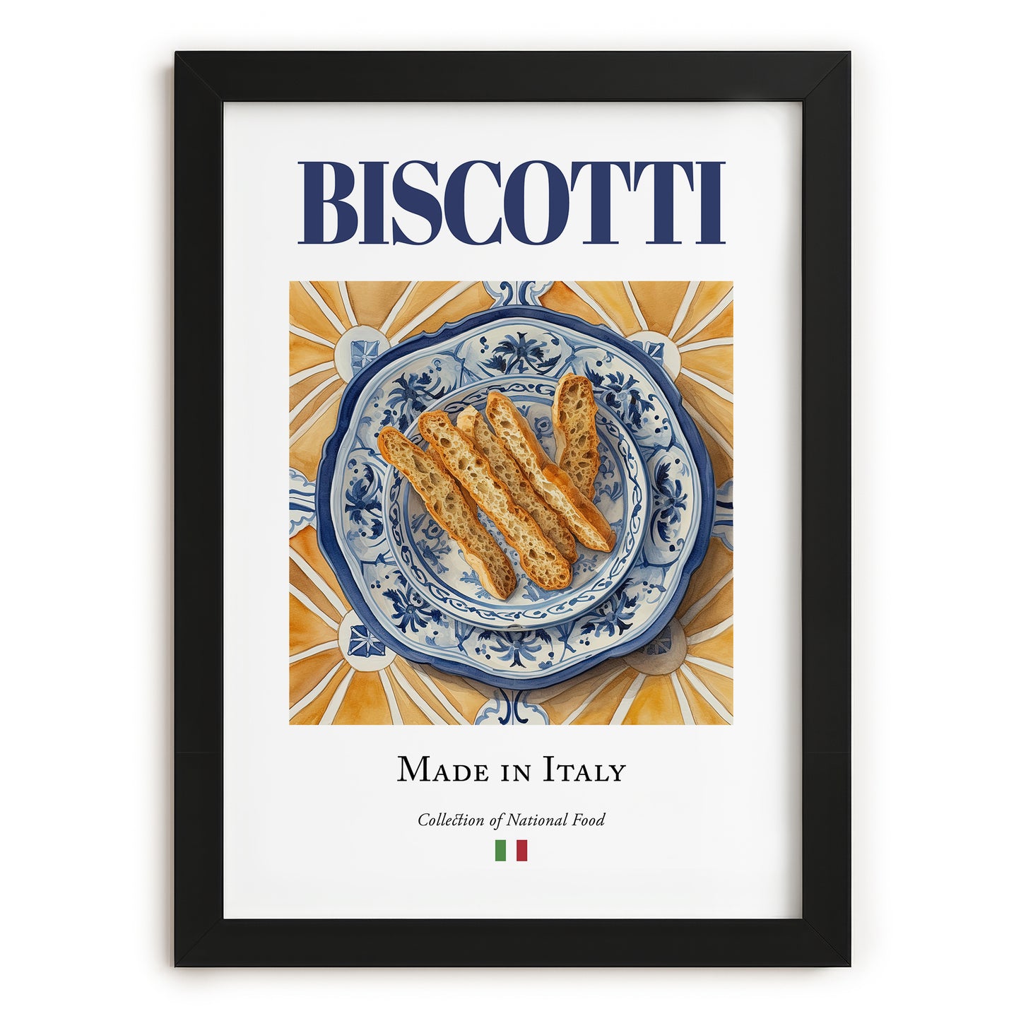 Biscotti – Italian Dessert Dish, Tavern Still Life, in sleek black frame