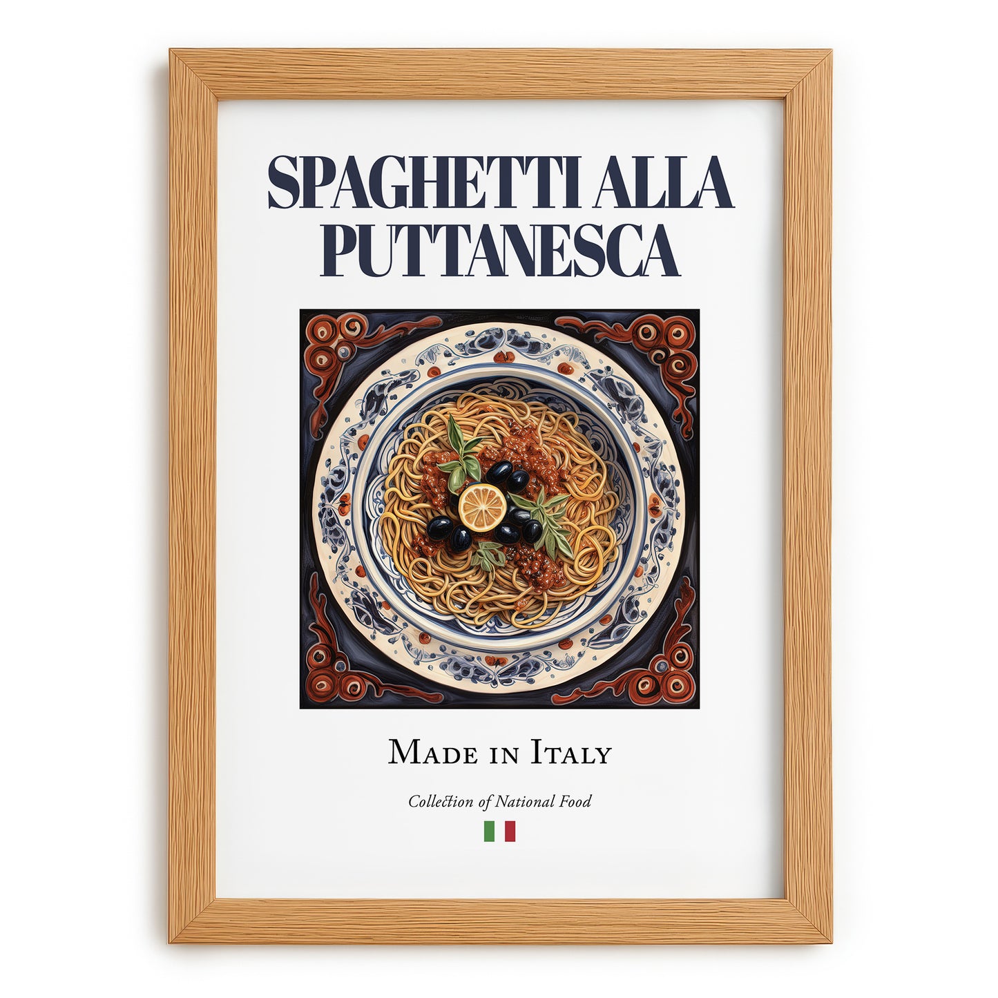 Spaghetti alla Puttanesca – Italian Pasta, Osteria Painting, set in oak frame