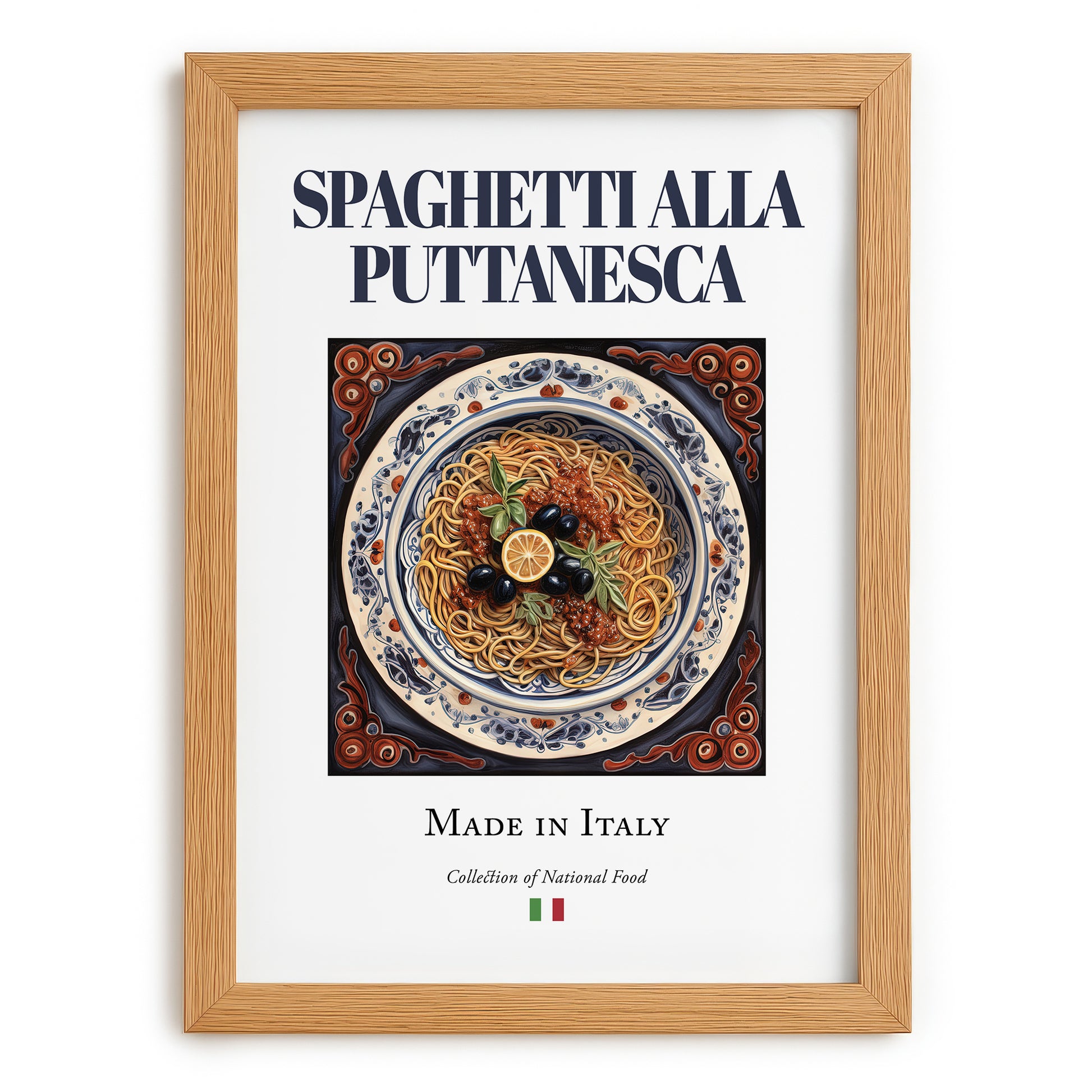 Spaghetti alla Puttanesca – Italian Pasta, Osteria Painting, set in oak frame