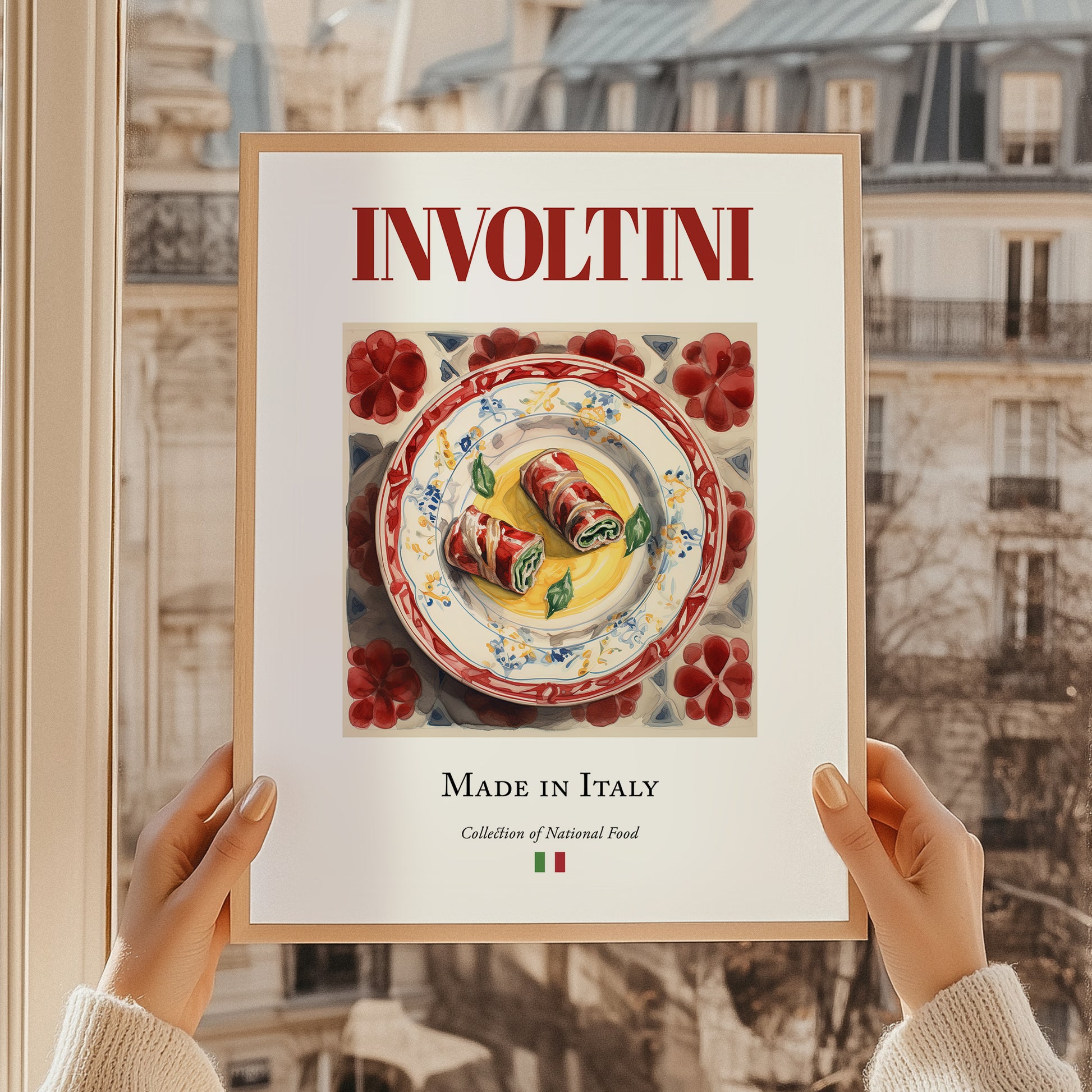 Involtini – Italian Meat Dish, Brasserie Poster, styled in a charming Paris street view