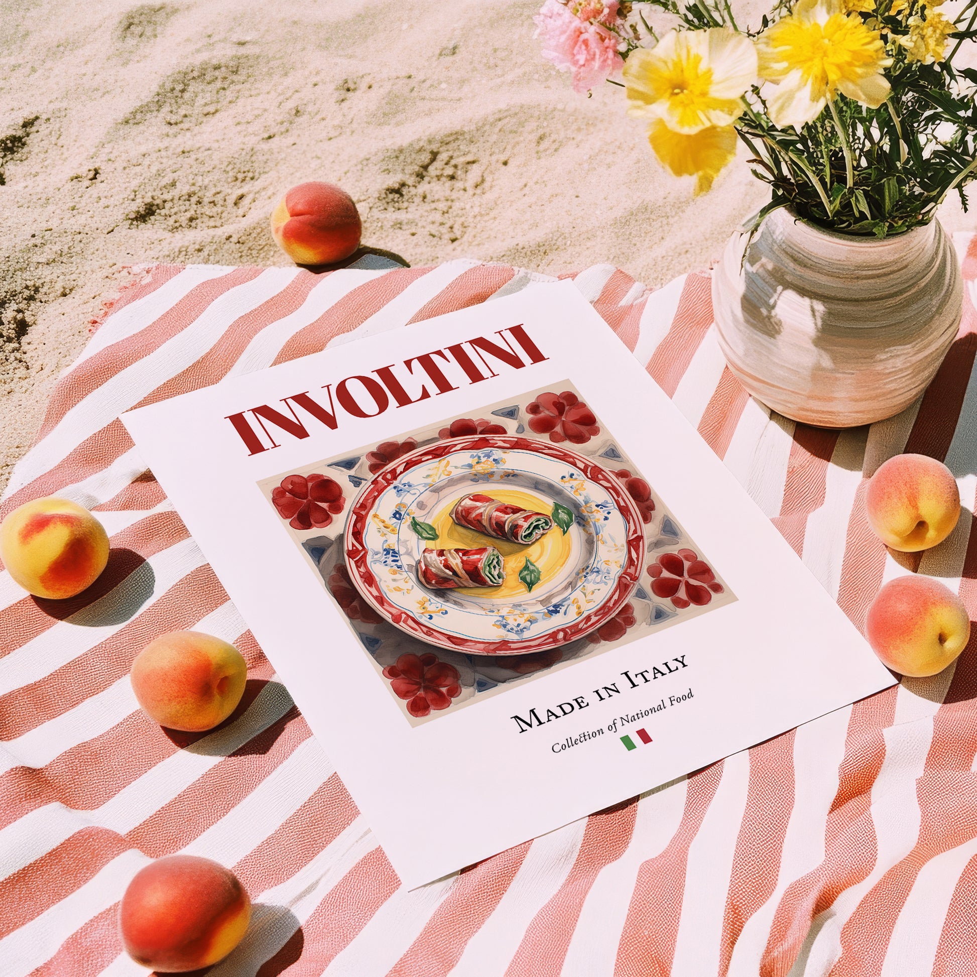 Involtini – Italian Meat Dish, Brasserie Poster, unframed on coastal sand