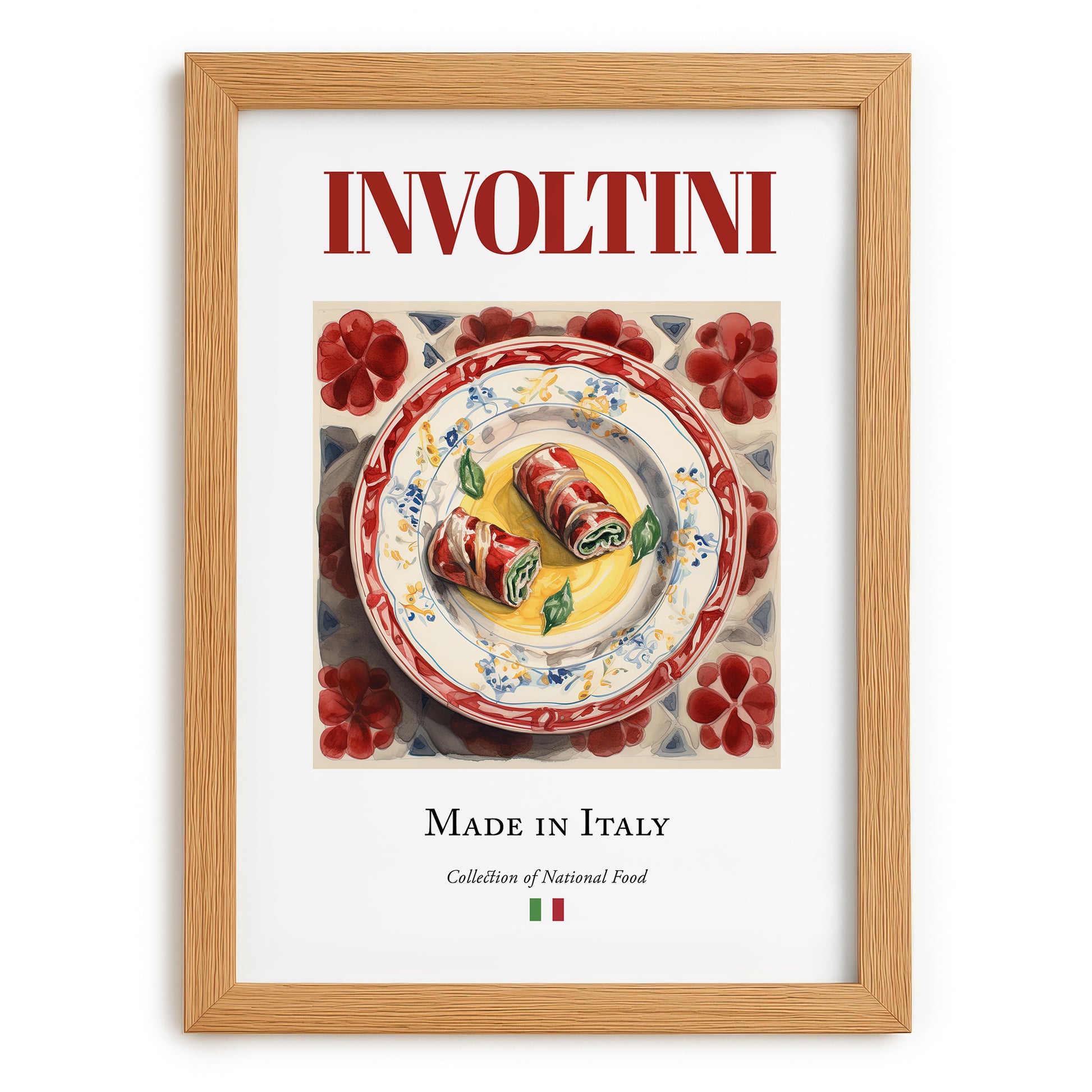 Involtini – Italian Meat Dish, Brasserie Poster, set in oak frame
