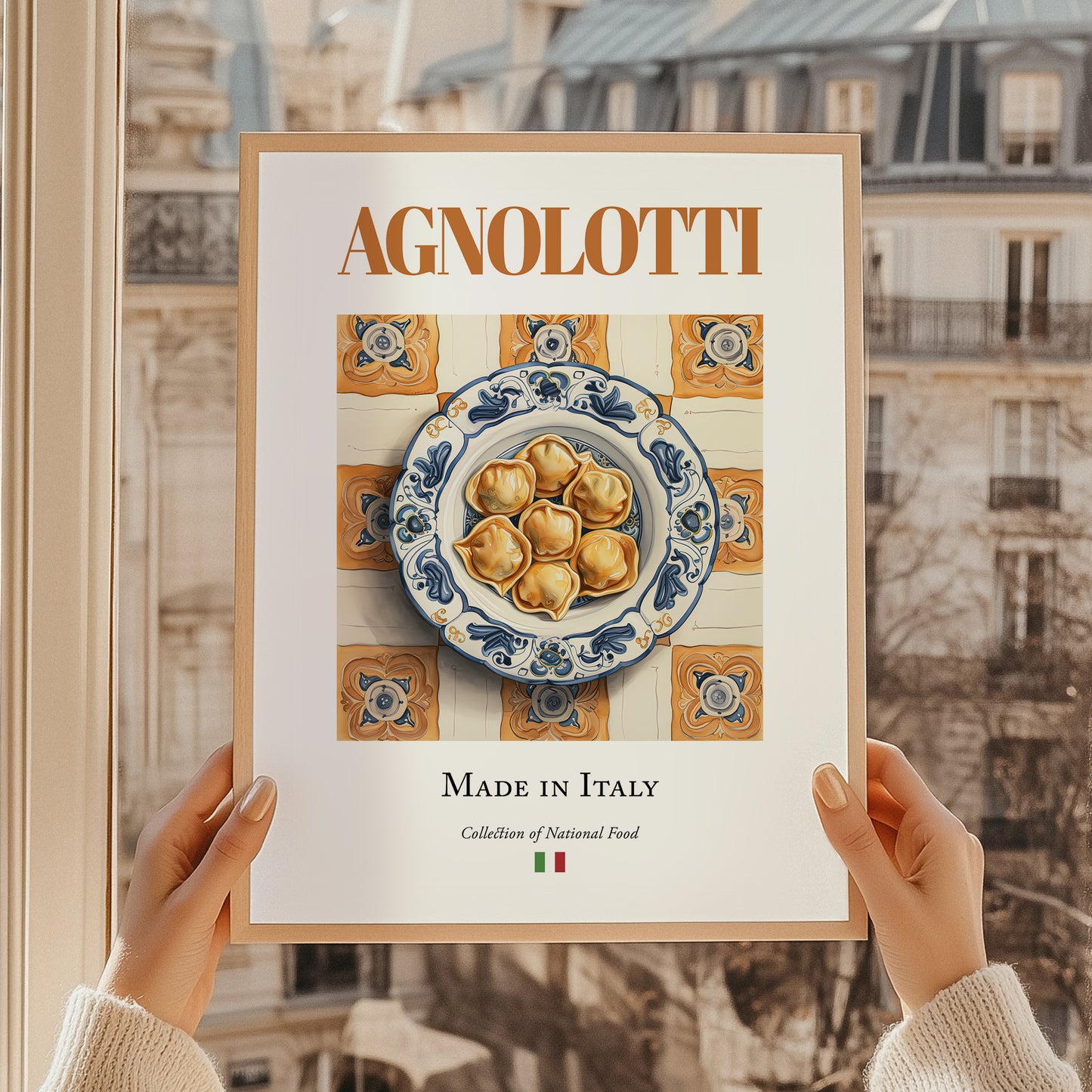 Agnolotti – Italian Pasta, Osteria Wall Art, styled in a charming Paris street view