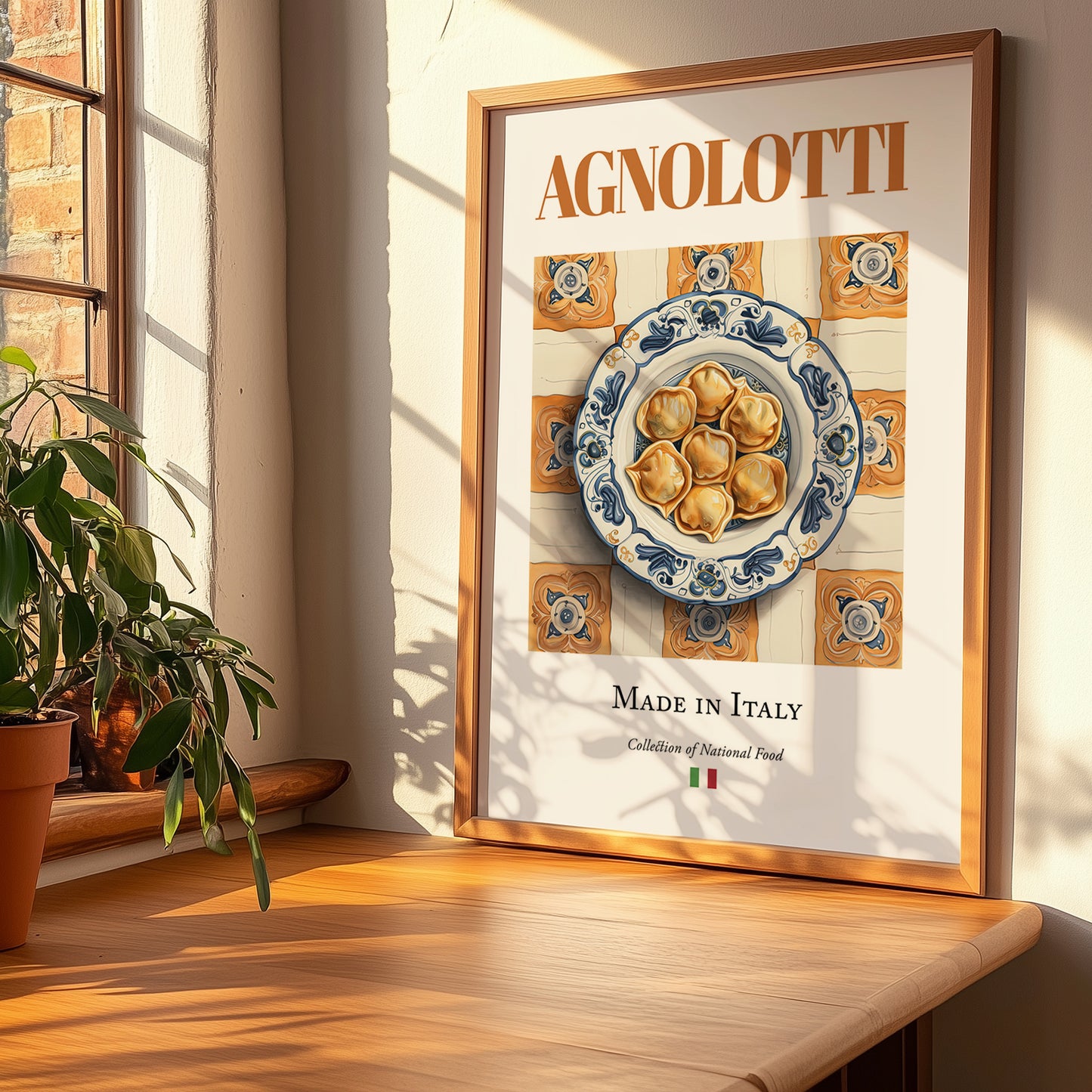 Agnolotti – Italian Pasta, Osteria Wall Art, no-text version framed in wood