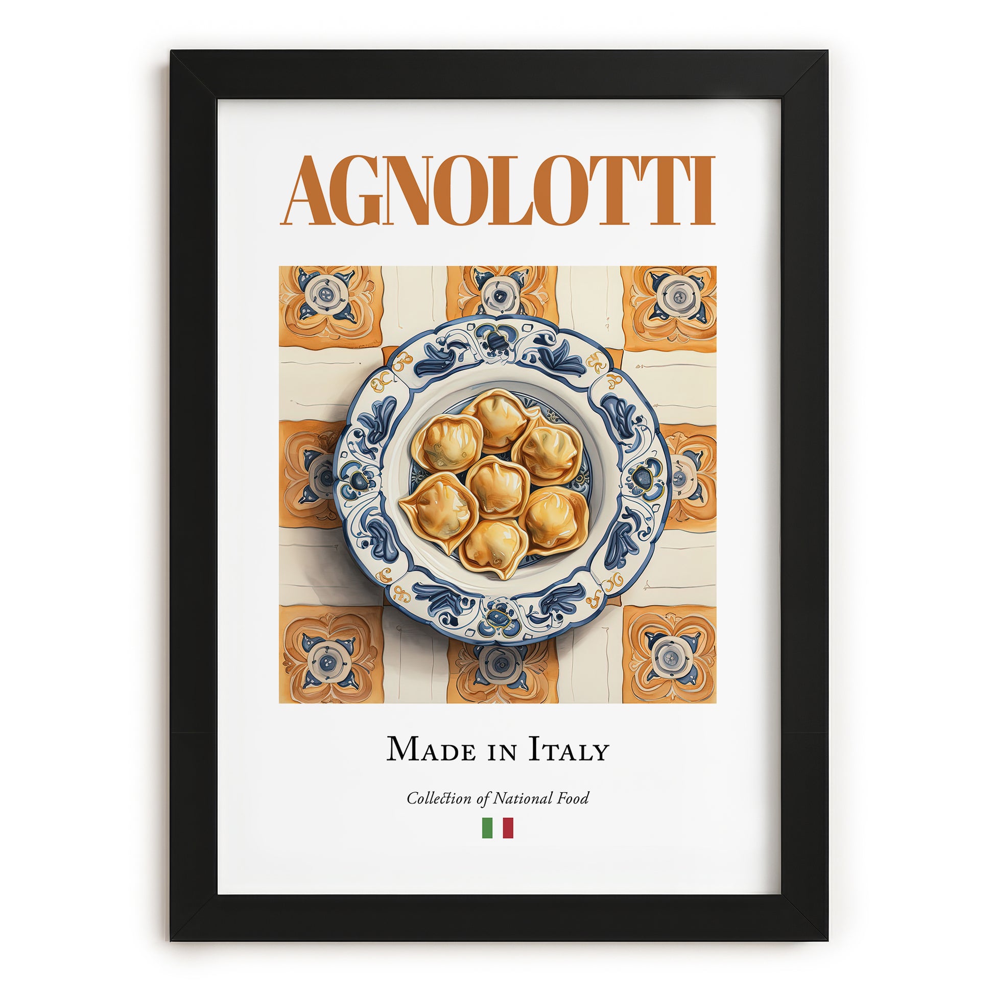 Agnolotti – Italian Pasta, Osteria Wall Art, in sleek black frame