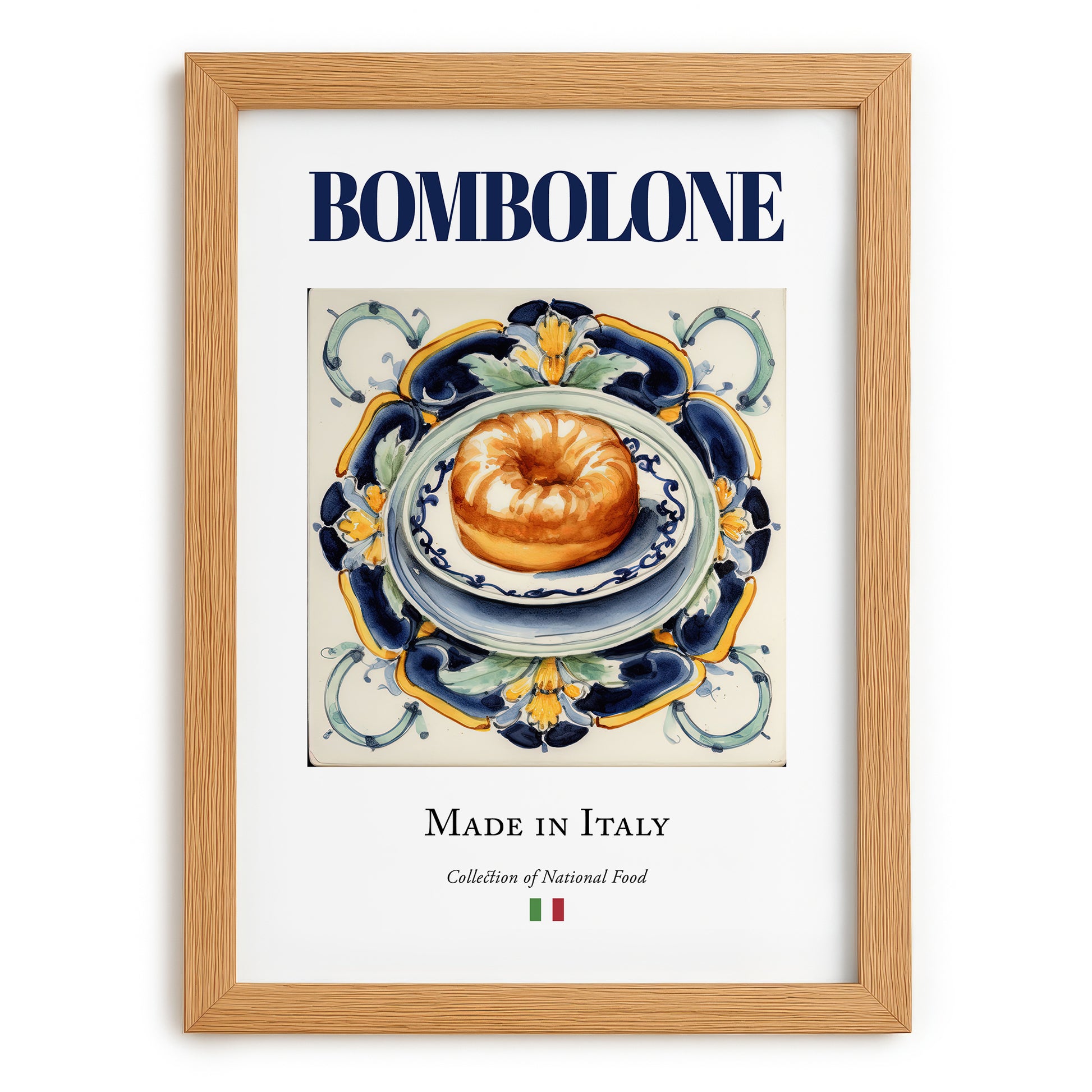 Bombolone – Italian Dessert Dish, Café Wall Decor, set in oak frame