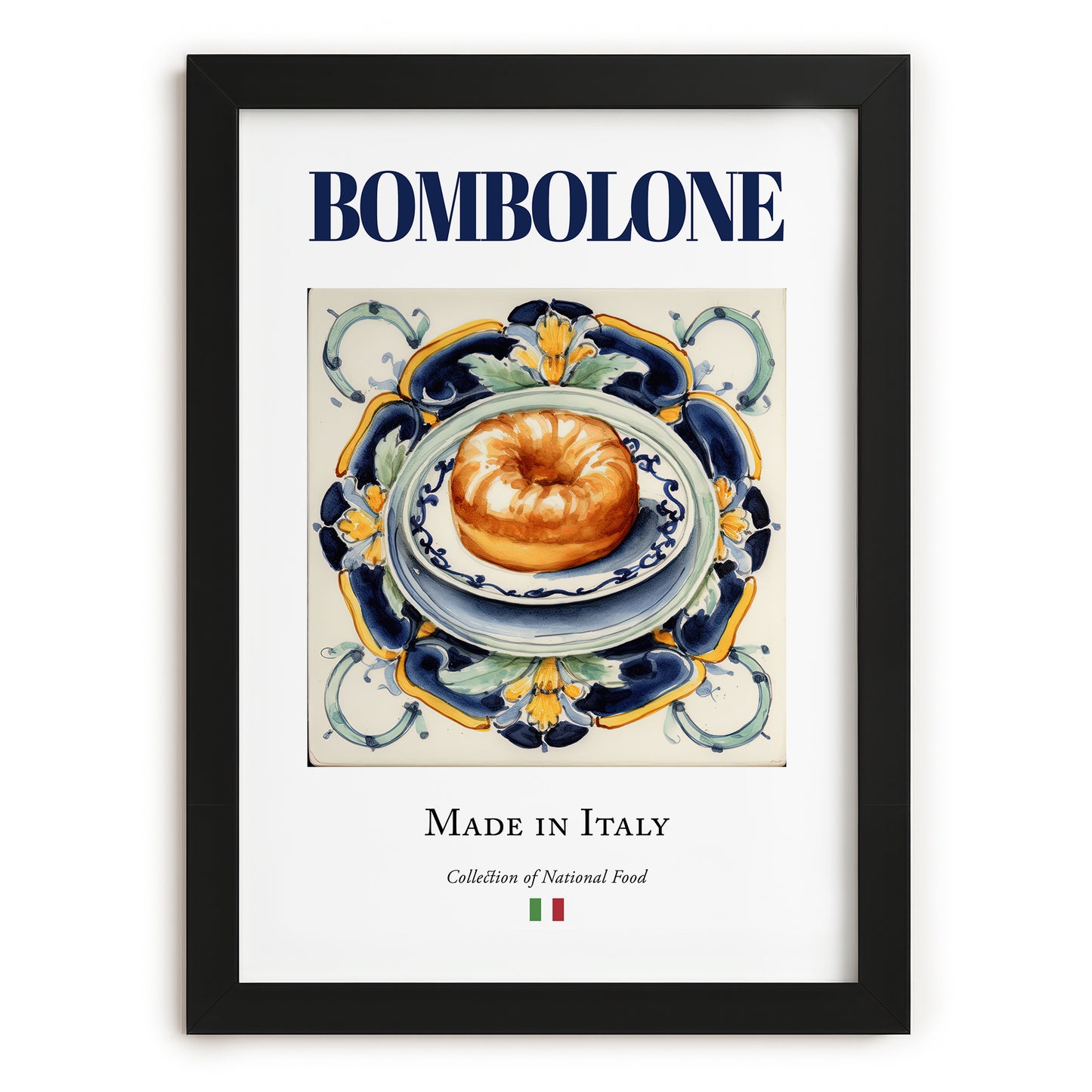 Bombolone – Italian Dessert Dish, Café Wall Decor, in sleek black frame