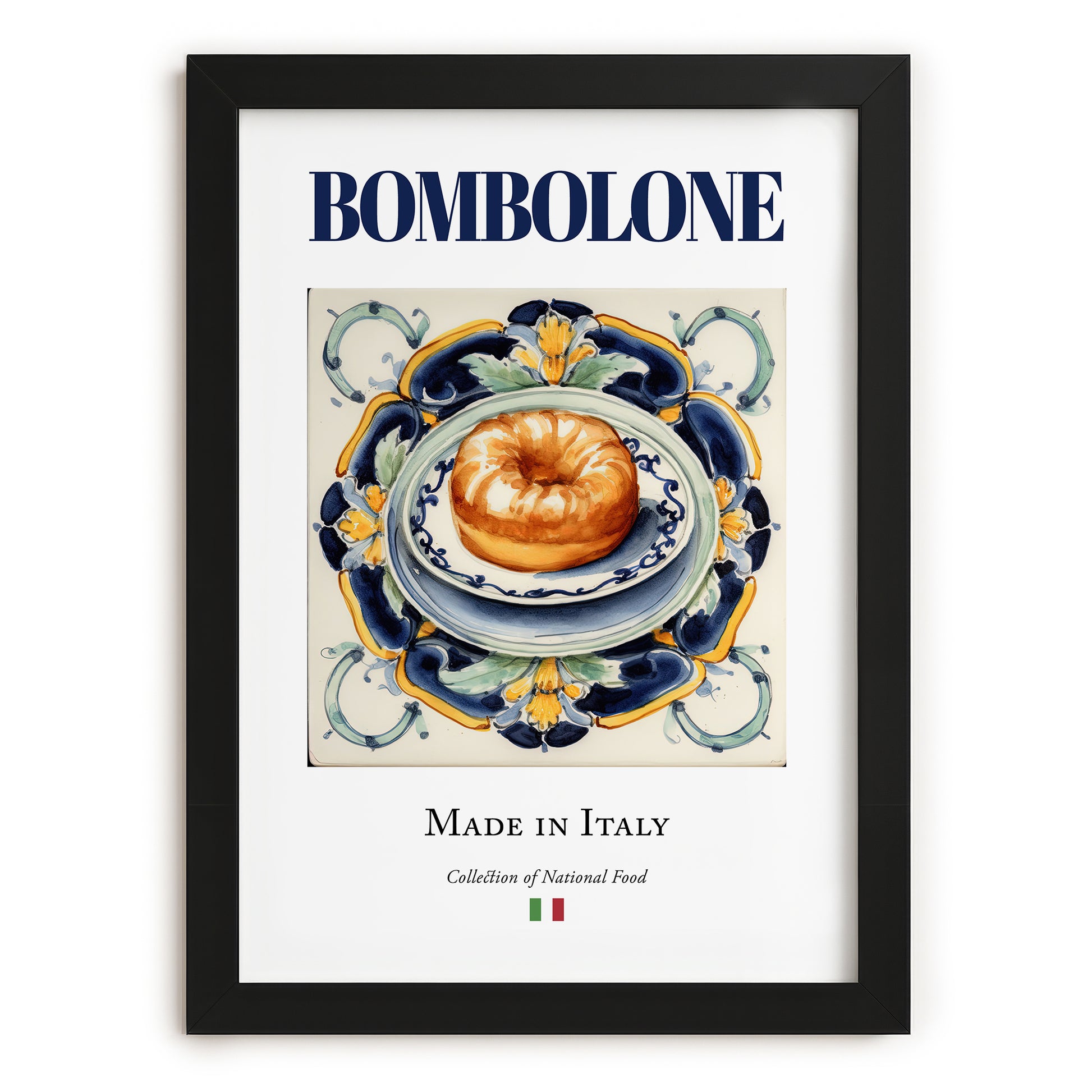Bombolone – Italian Dessert Dish, Café Wall Decor, in sleek black frame