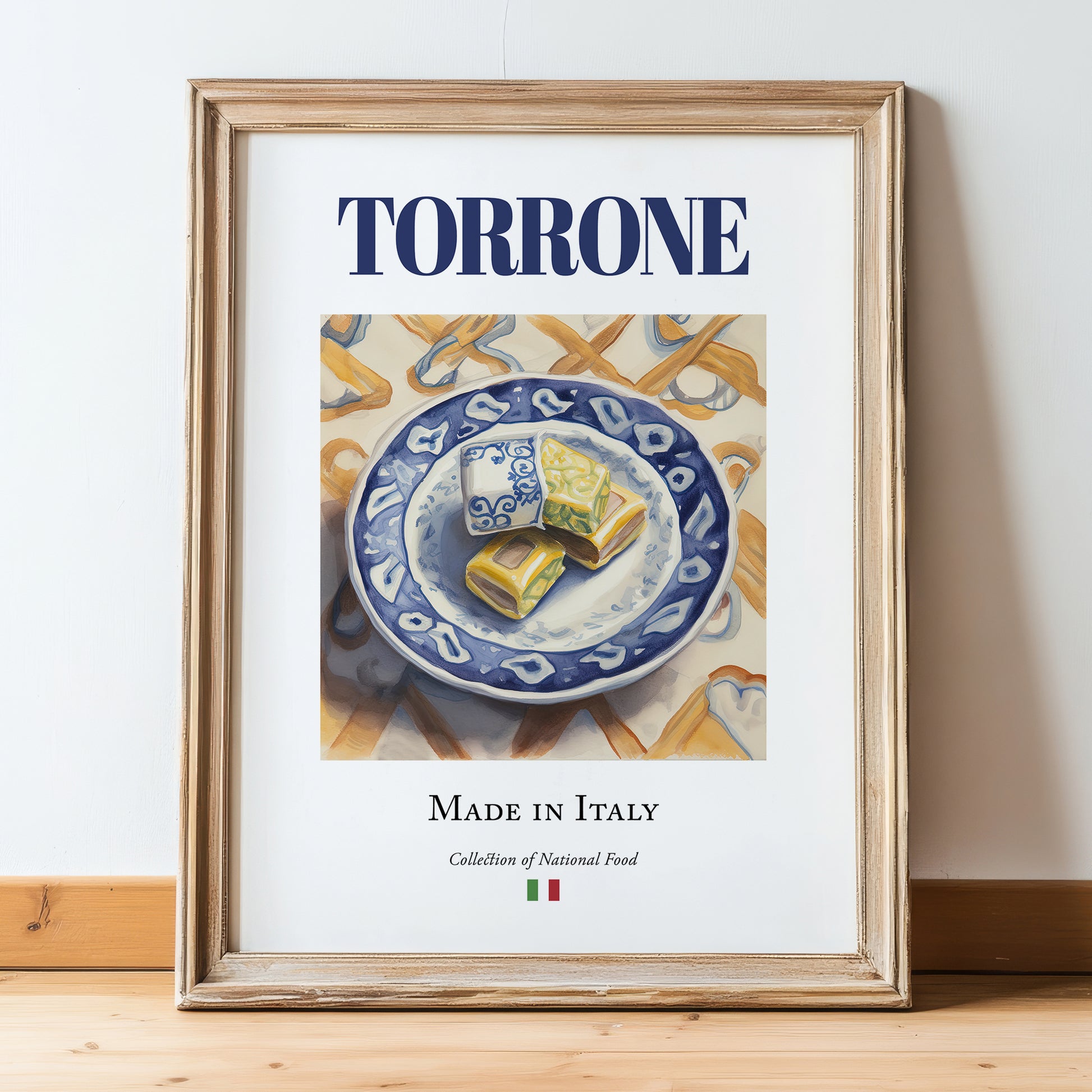 Torrone – Italian Dessert Dish, Tavern Poster, in wooden frame leaning on the floor
