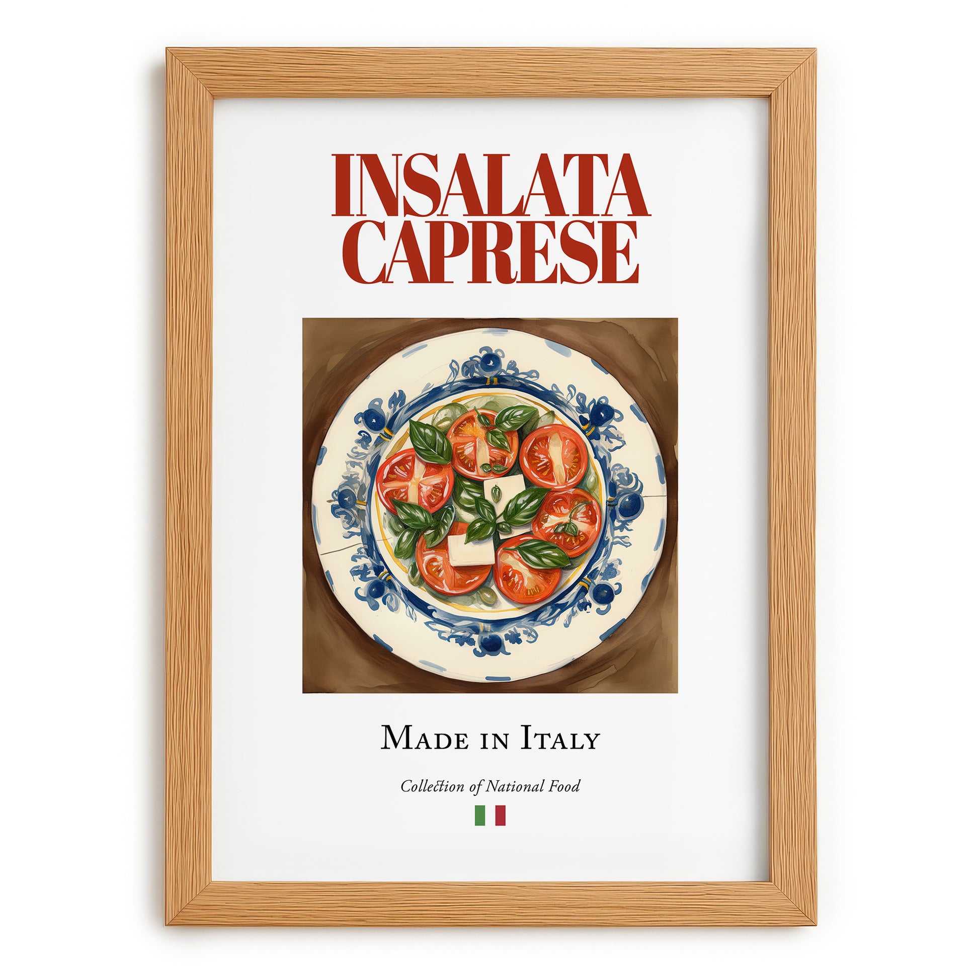Insalata Caprese – Italian Salad Dish, Food Bar Painting, set in oak frame