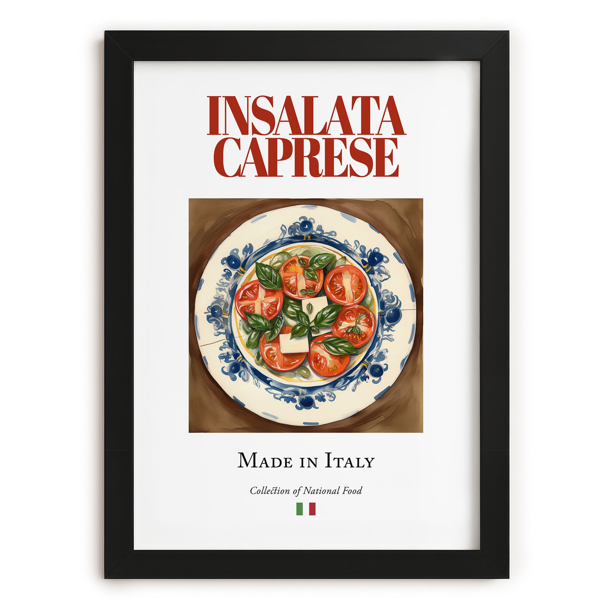 Insalata Caprese – Italian Salad Dish, Food Bar Painting, in sleek black frame