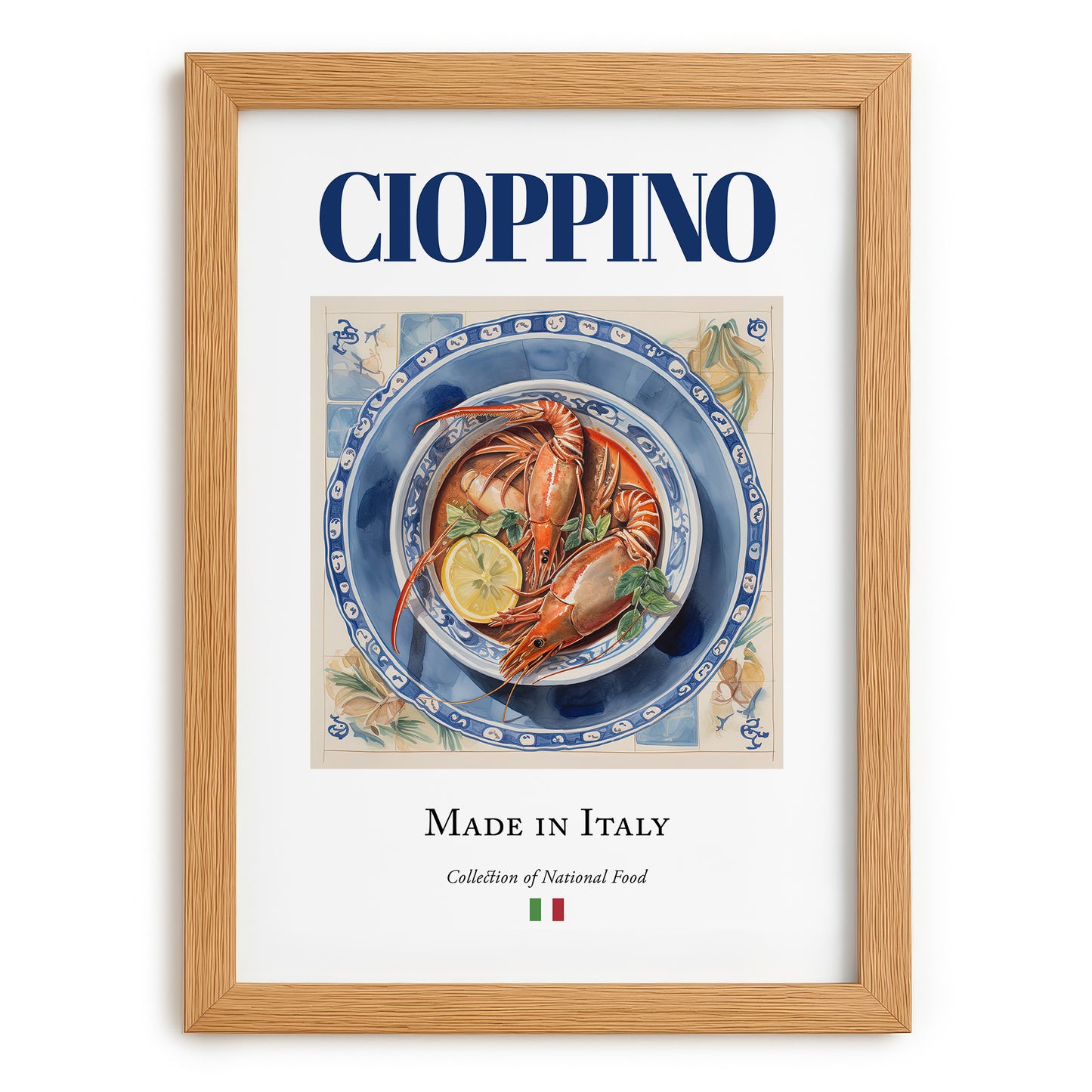Cioppino – Italian Soup Dish, Restaurant Poster, set in oak frame