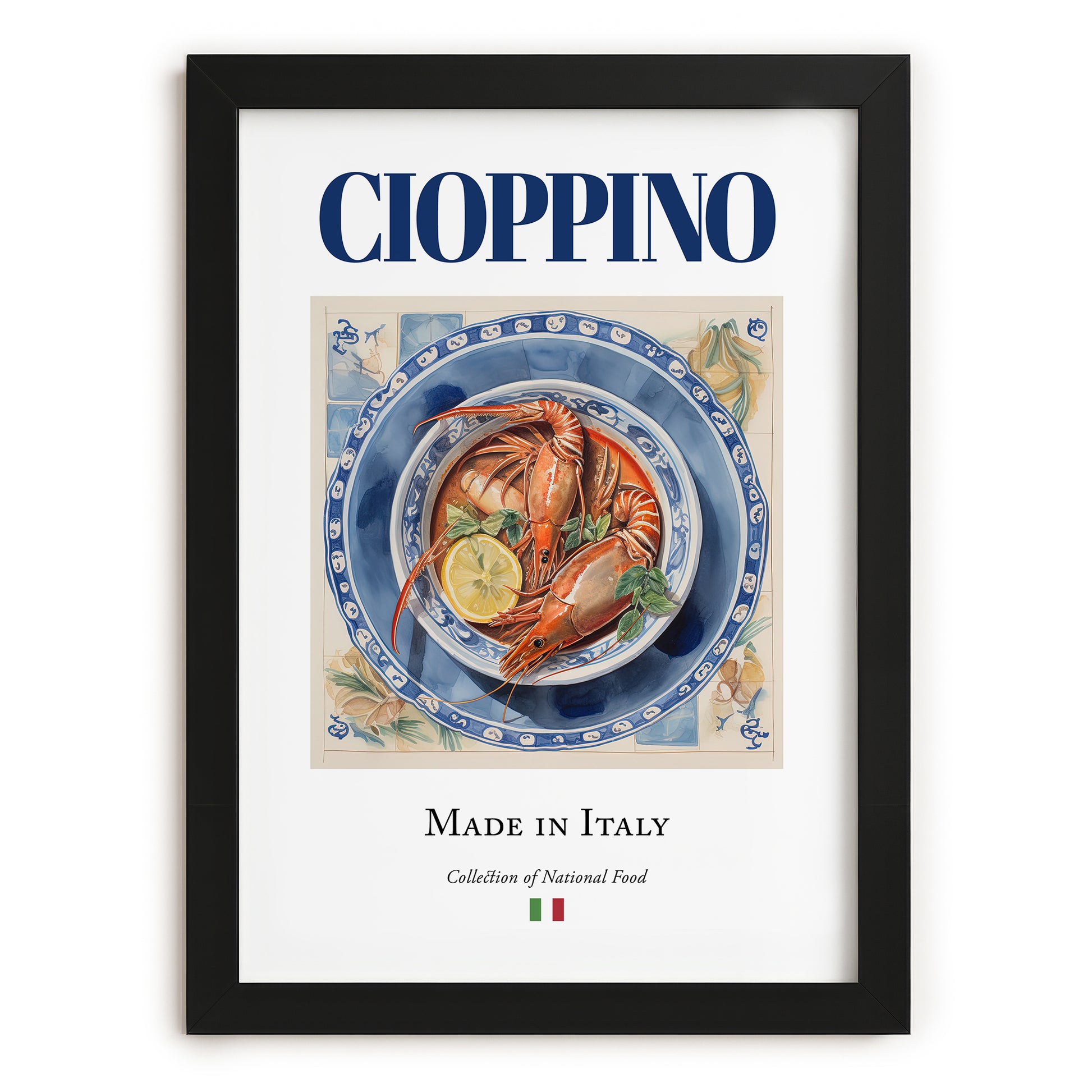 Cioppino – Italian Soup Dish, Restaurant Poster, in sleek black frame