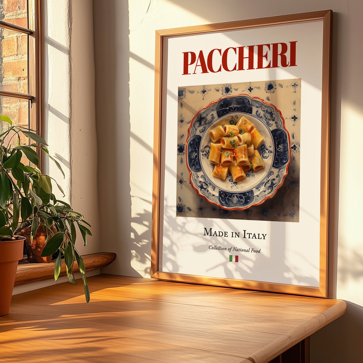 Paccheri – Italian Pasta, Ristorante Poster, no-text version framed in wood